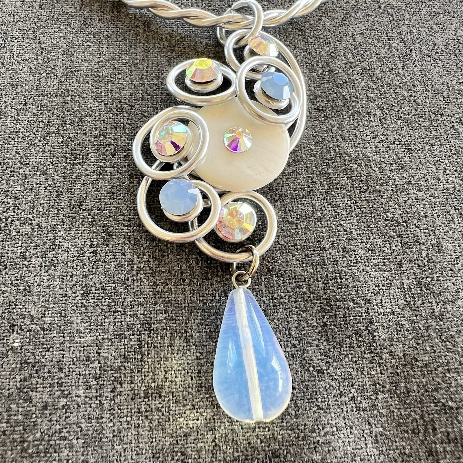 Vintage Jeff Lieb Choker Necklace Silver With Abstract Design Blue Stone OOAK