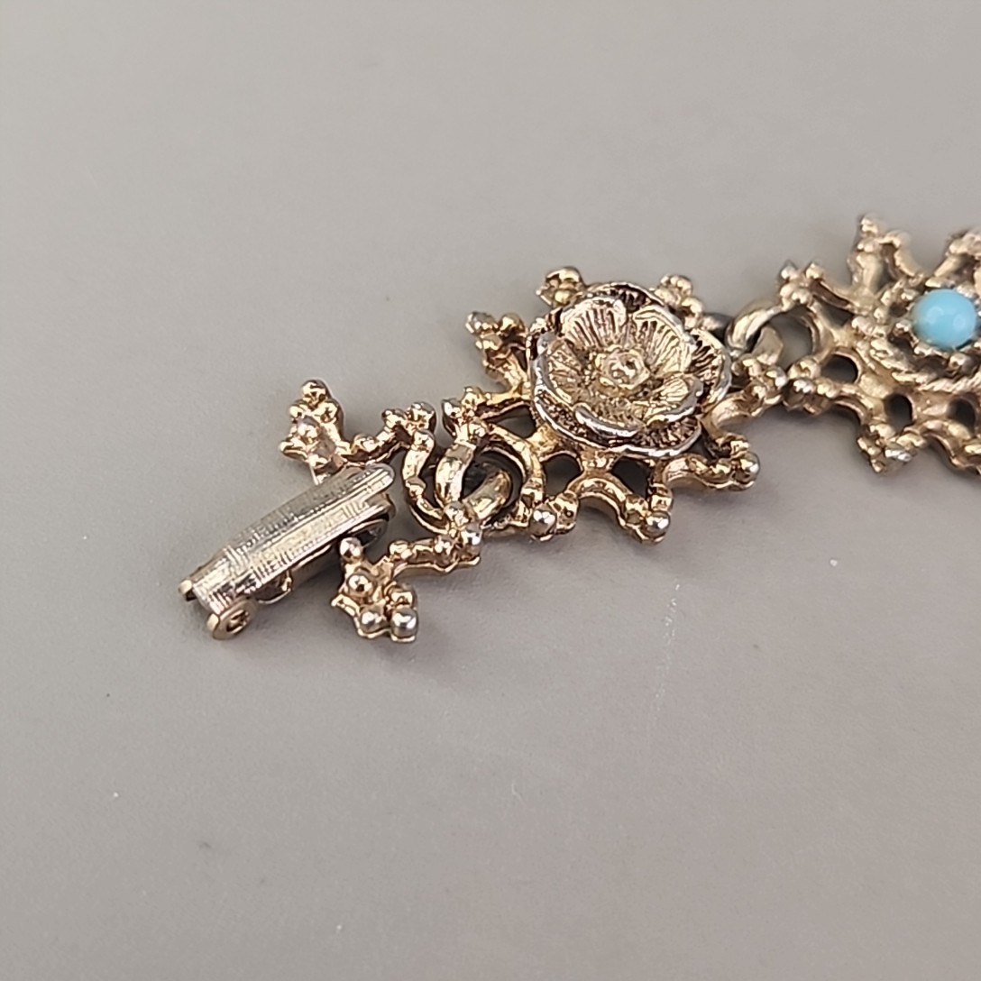 Vintage Flower Chain Bracelet Burst Textured 12mm MOP Bead Gold Tone 6.5″