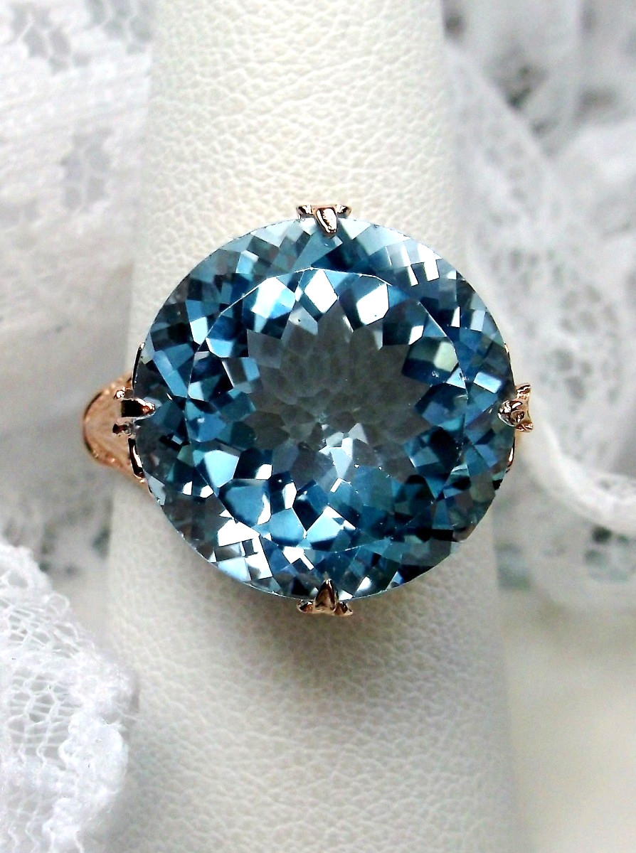 NATURAL 18ct Blue Topaz Sterling Rose Gold Filigree Ring (Custom-Made)* D52