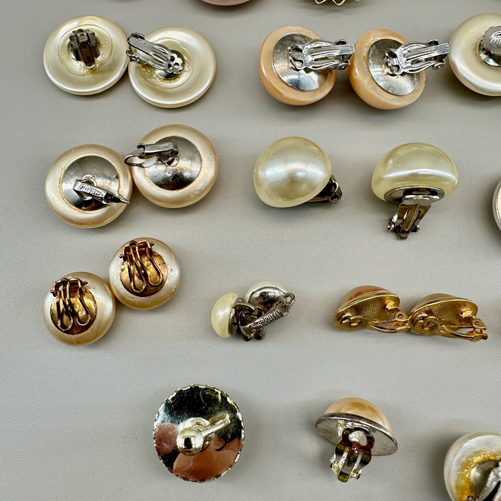 Vintage Clip Earrings Lot 20 Pairs 5 Single Assorted Faux Pearl Some Signed