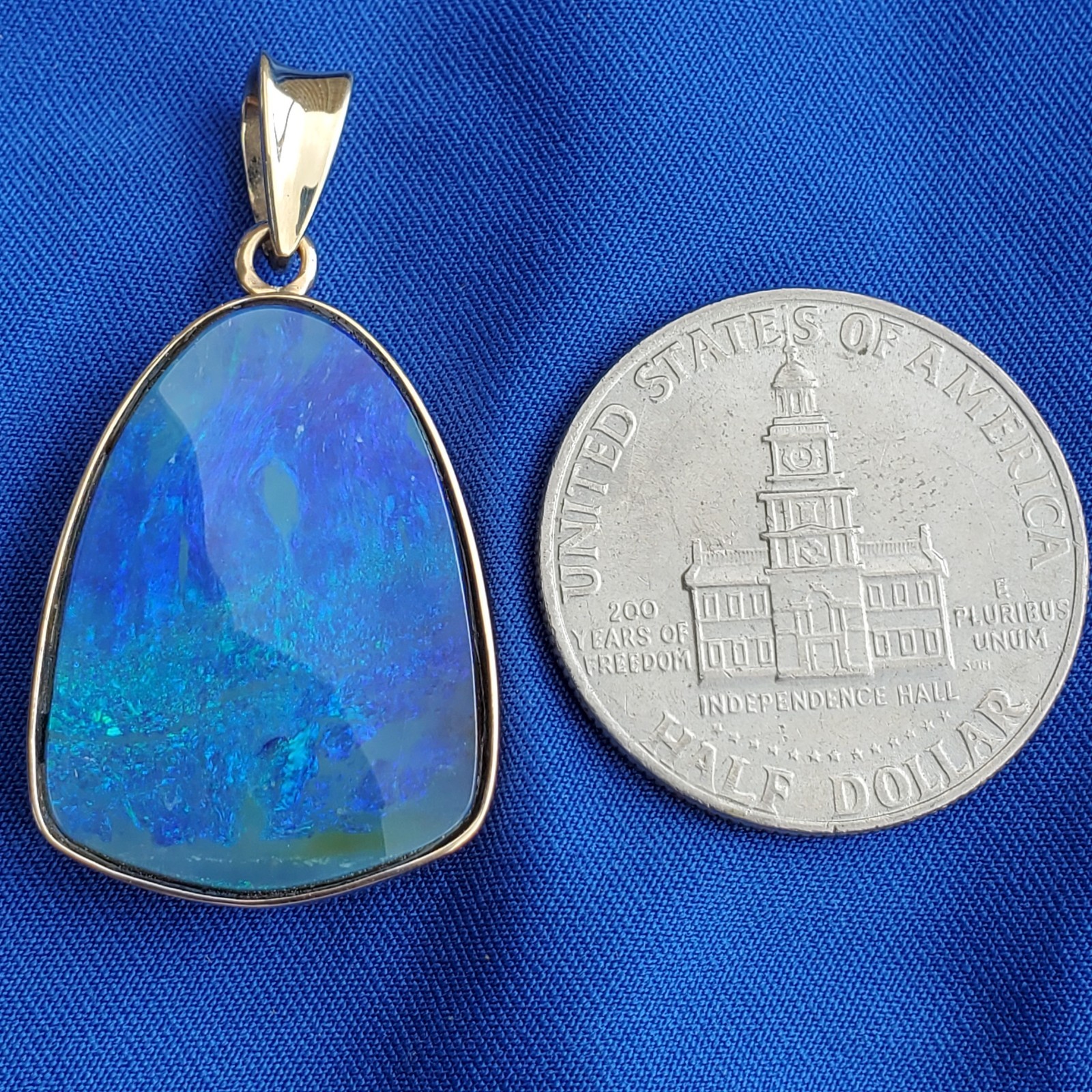 Original EARTH MINED Black Australian OPAL Bezel Set Pendant Deco SOLID 14K GOLD