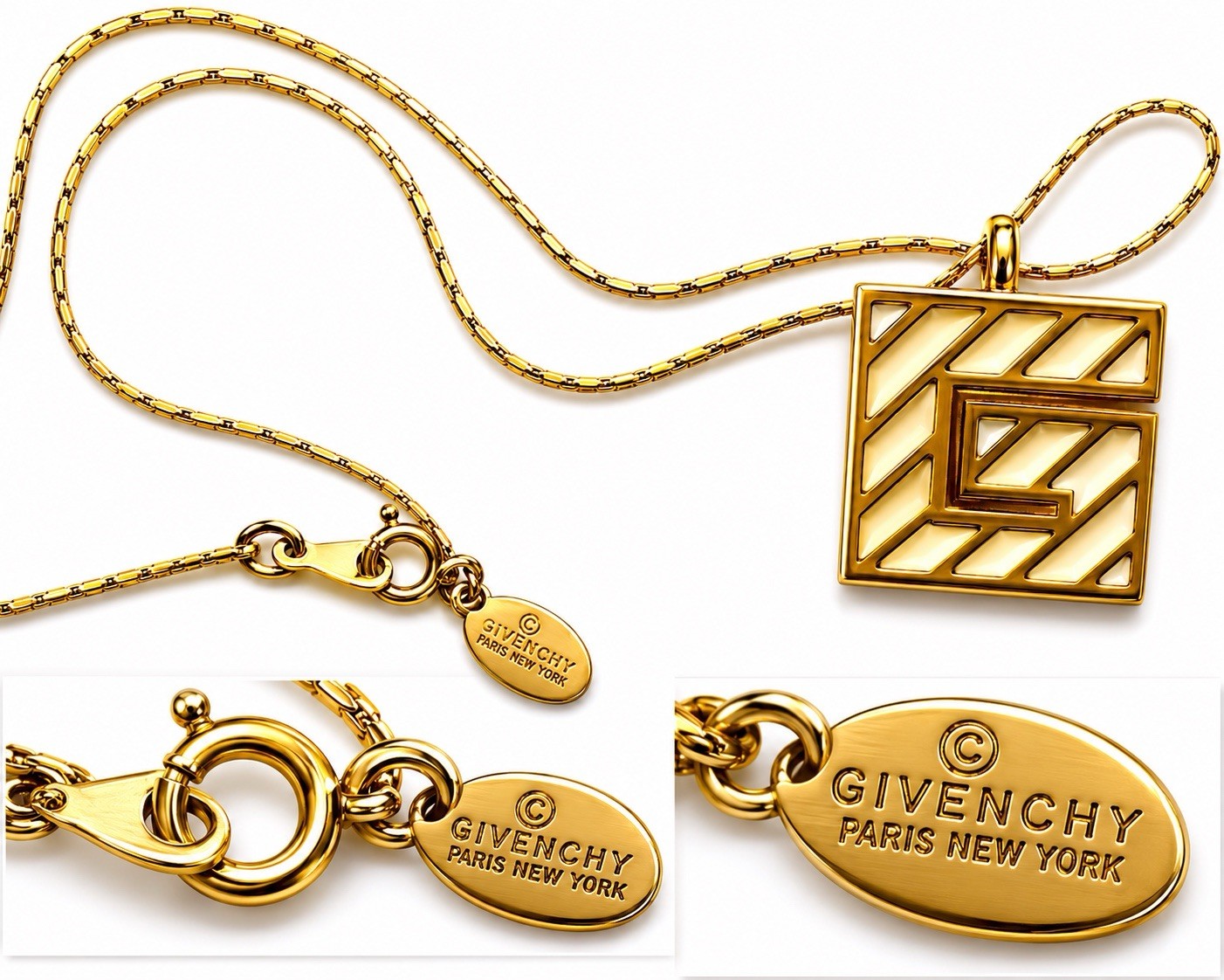 Authentic Givenchy Gold Tone Square Enamel Geometic Pendant PreOwn Excellent