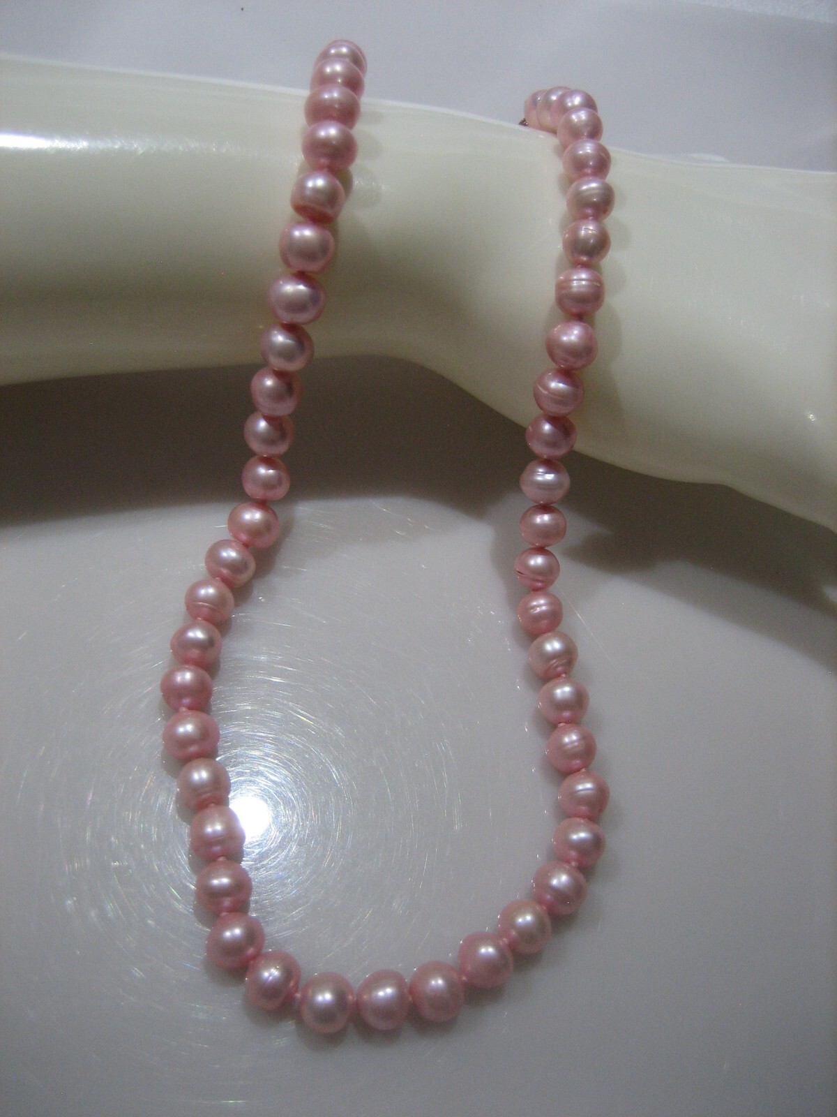 HAND KNOTTED SILVER TONE 6mm PINK PEARL BEAD NECKLACE 17″
