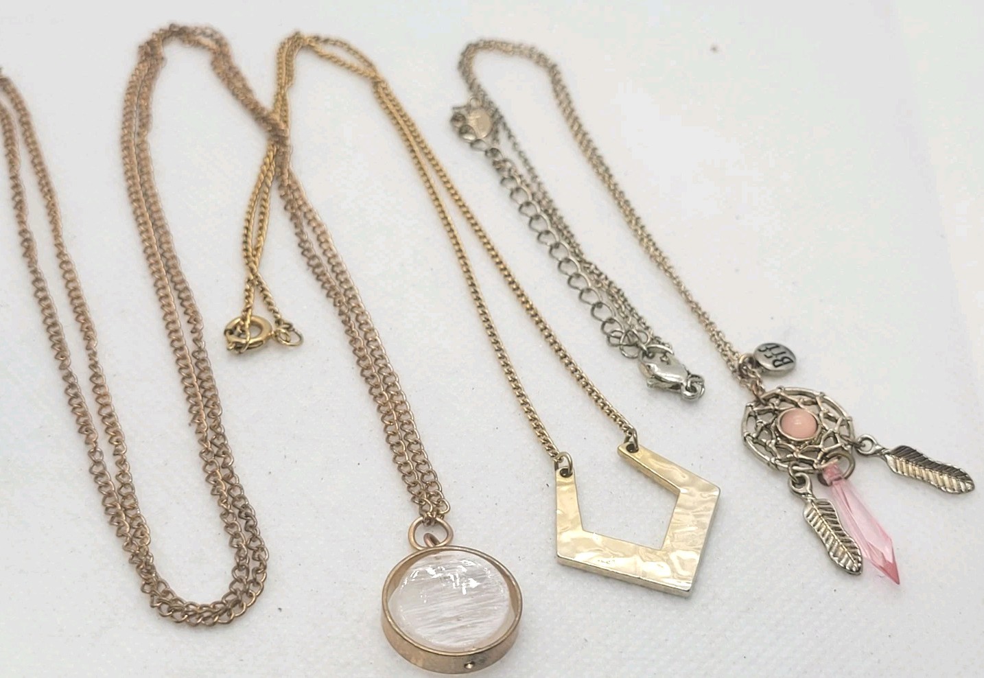 Set Of 3 Vintage Gold Tone Necklace Chain Pedant Charm.