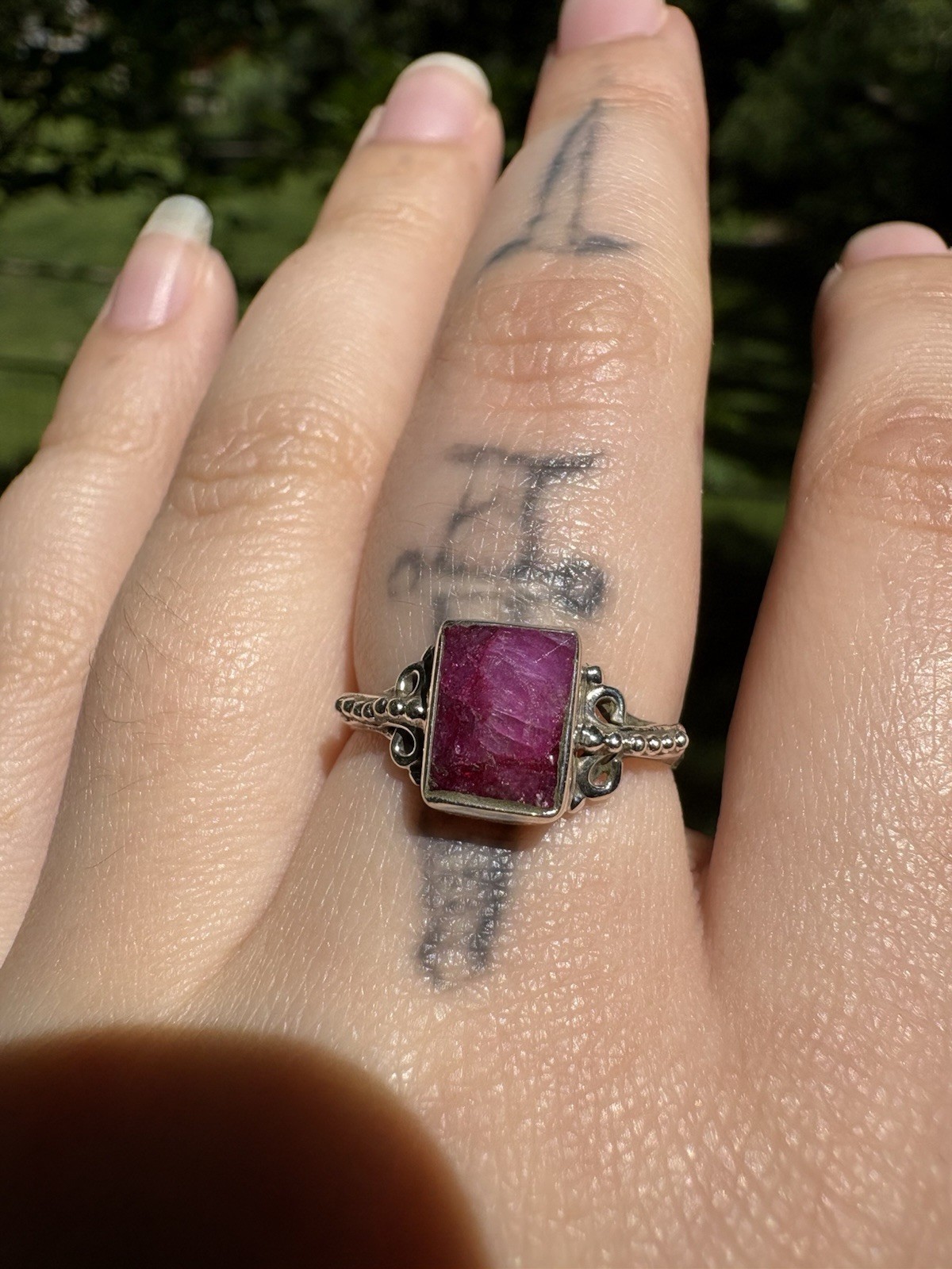 Solid Sterling Ruby Ring Sz 6.5