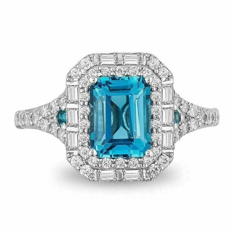 Art Deco 3.20 Ct Aquamarine Vintage Engagement Ring 925 Sterling Silver