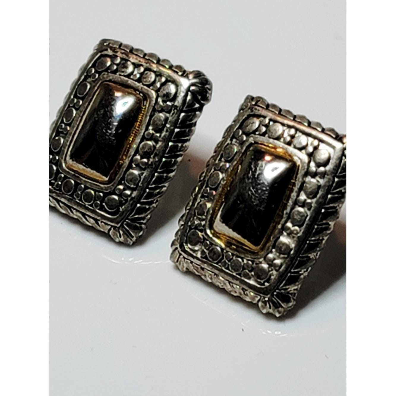 Vintage Silver Tone & Gold Tone Rectangle Stud Earrings Southwestern Designer