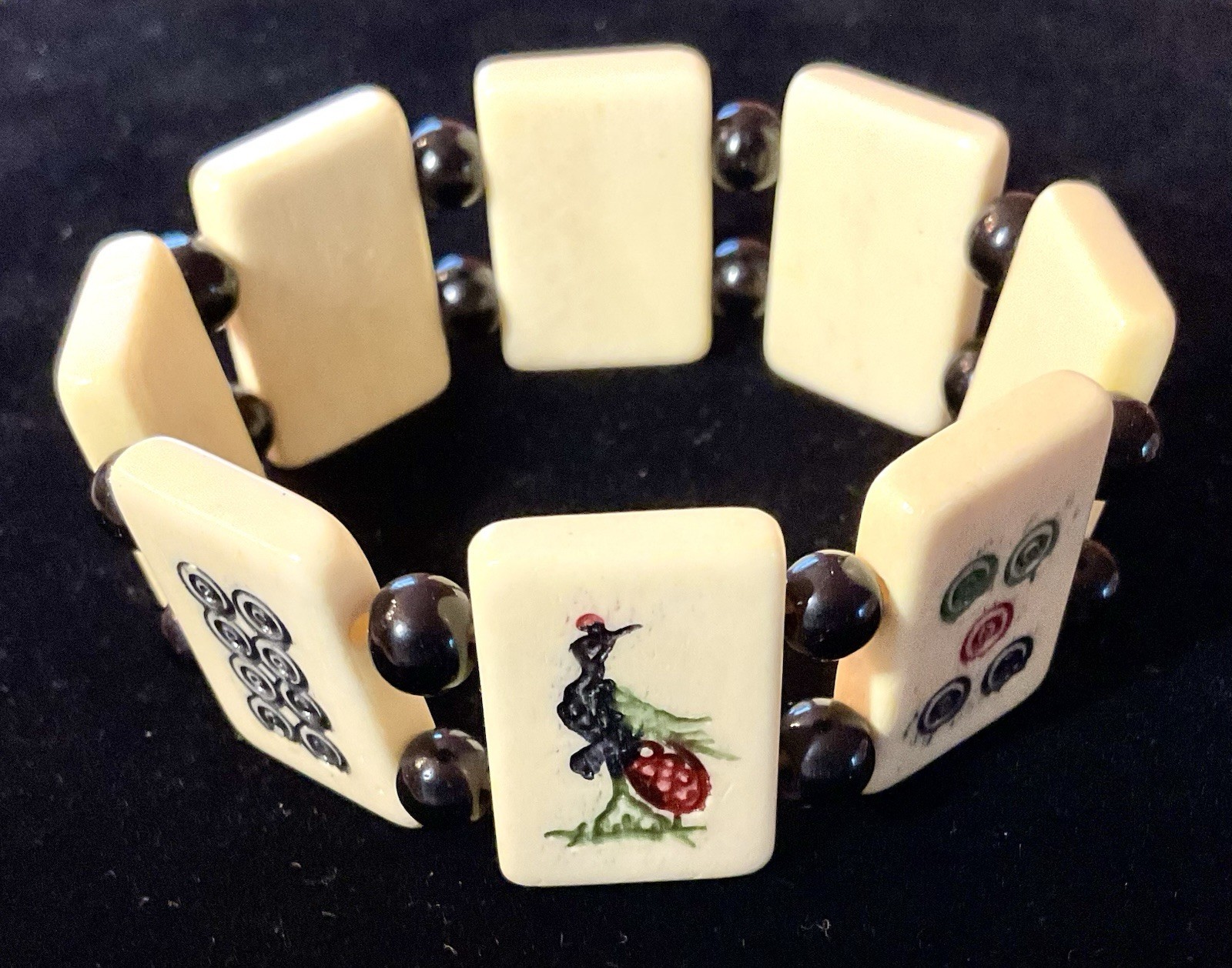 VINTAGE ASIAN CHINESE MAHJONG TILE STRETCH BRACELET
