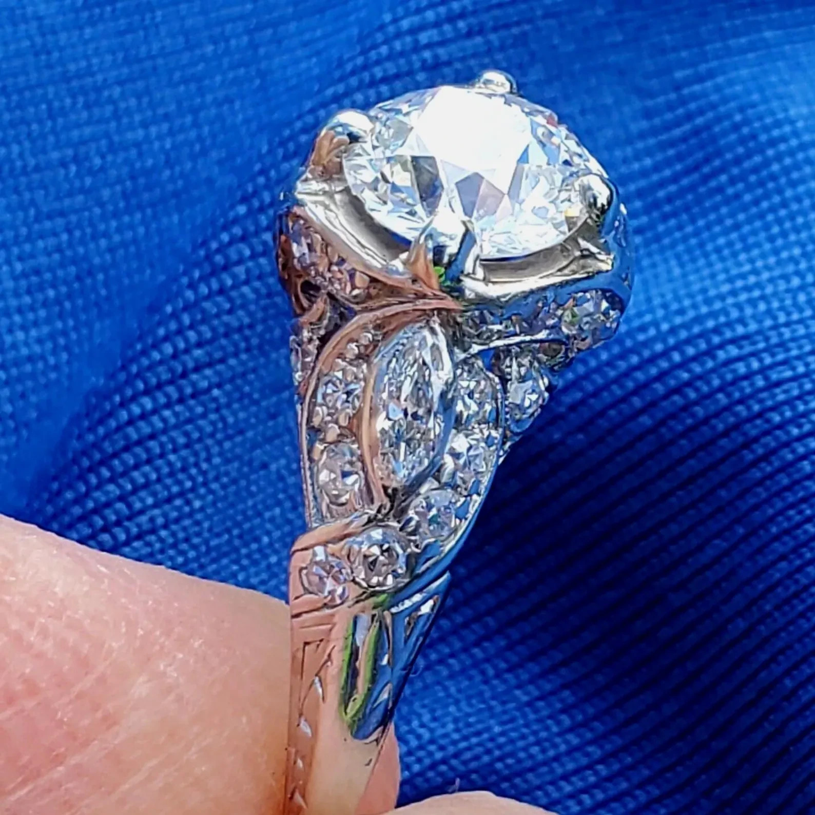 Original EARTH MINED DIAMOND Deco Engagement Ring Vintage PLATINUM Solitaire 2CT