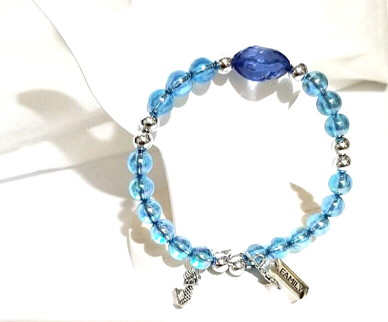 Vintage Handmade Unisex Adult Adjustable Blue Beaded Bracelet with Charms