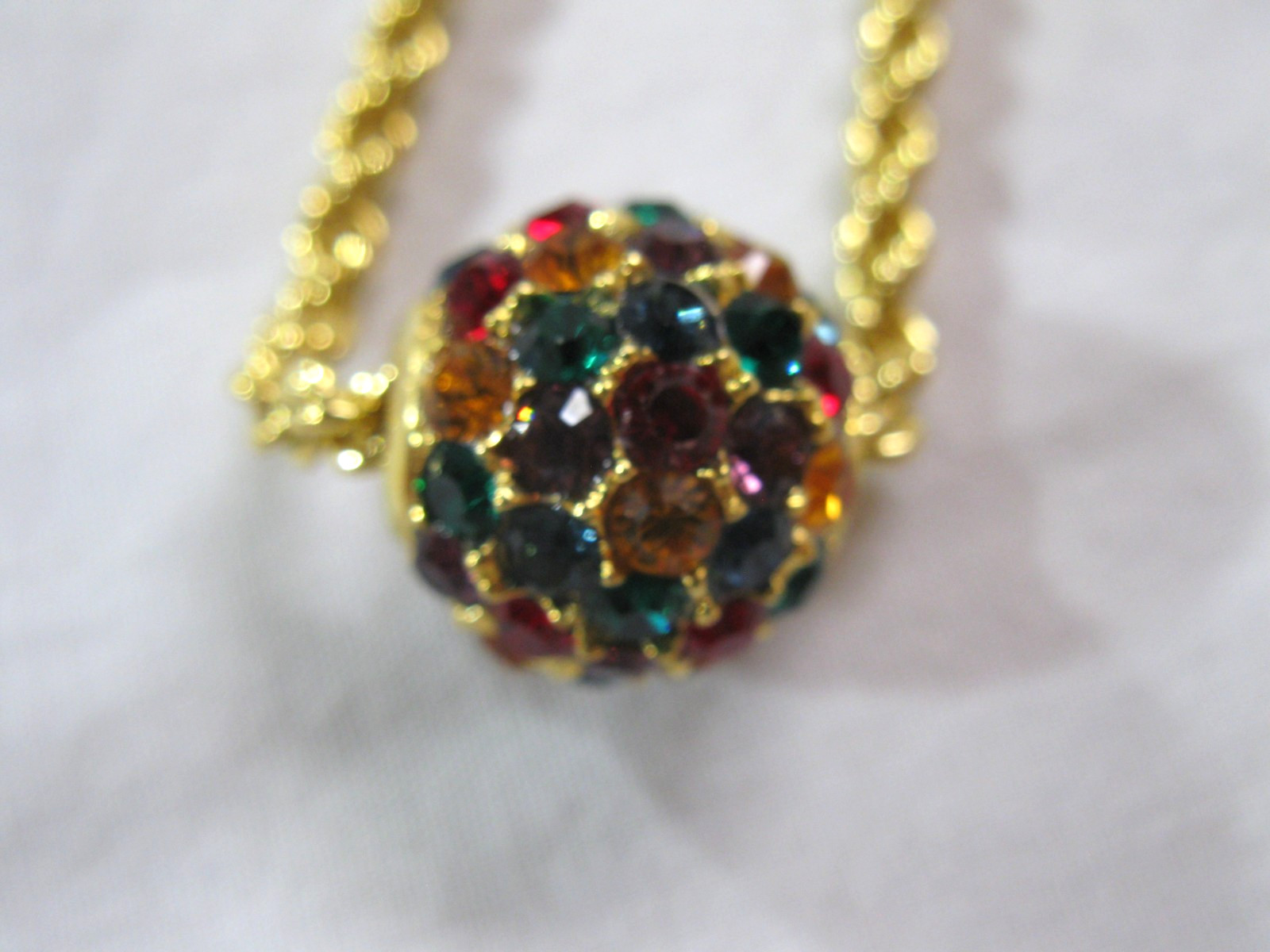 Joan Rivers Multicolor Crystal Rhinestone Sliding Disco Ball Necklace 25.5” VTG