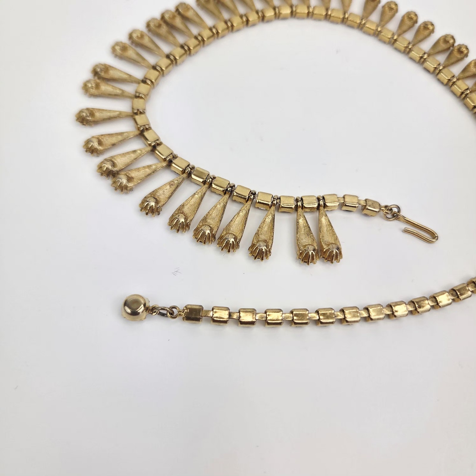 Vtg Parklane Parure Necklace Bracelet Clip-On Earrings Set Textured Gold Tone