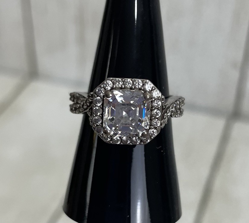Sterling Silver 925 SJD White CZ Halo Engagement Wedding Ring Size 7.75