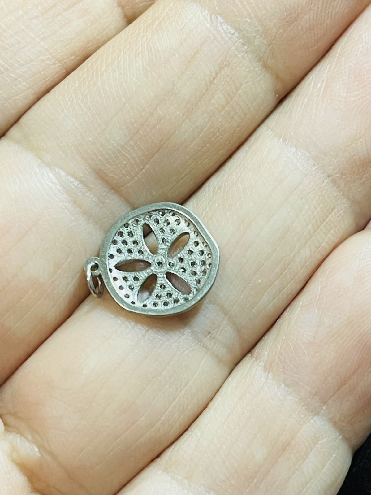925 Sterling Silver Pave Rhinestone Sand Dollar Charm Pendant