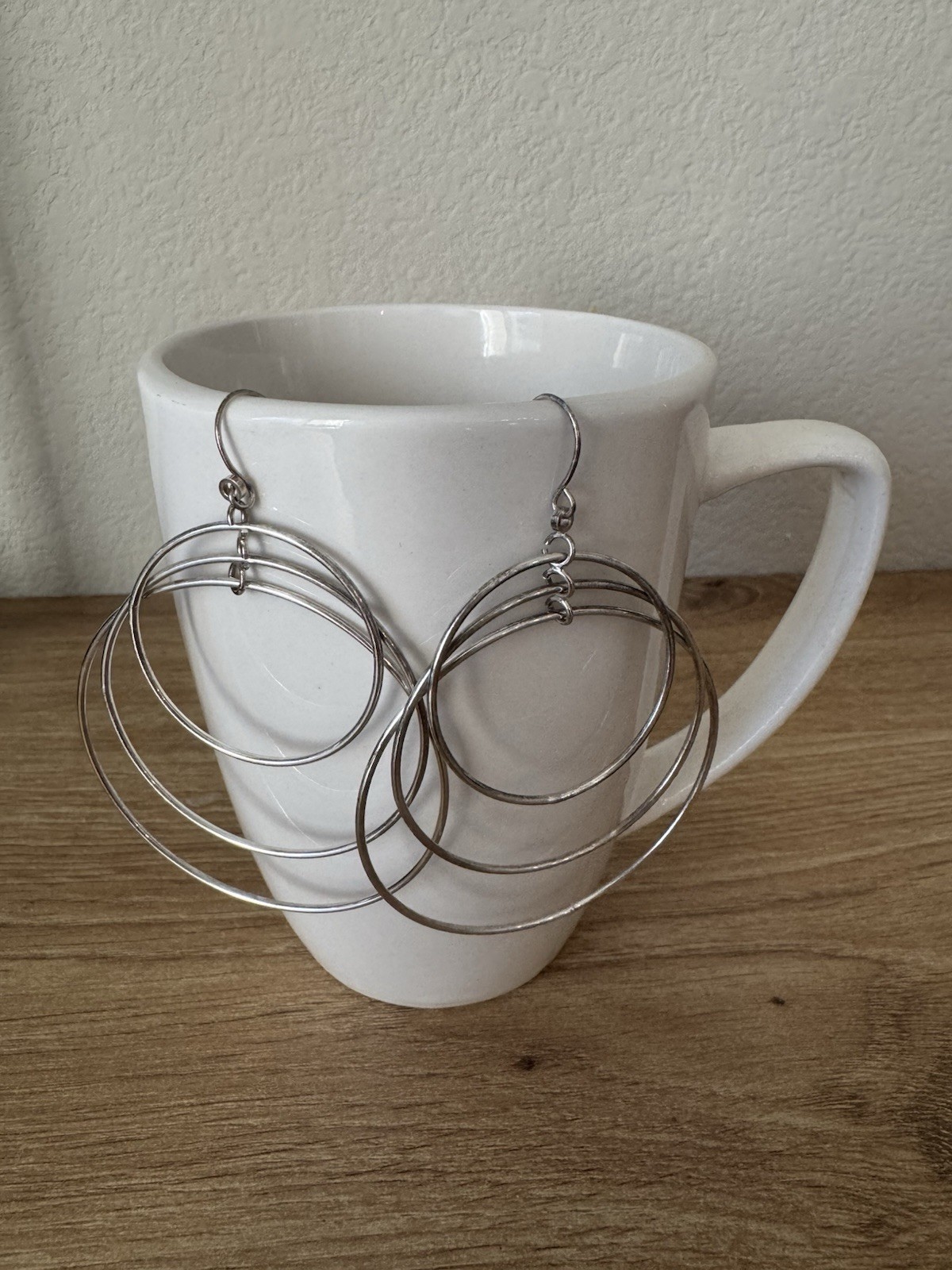 Vintage Sterling Silver Multi Hoop Cascada Dangle Hook Earrings, 3 in Metal