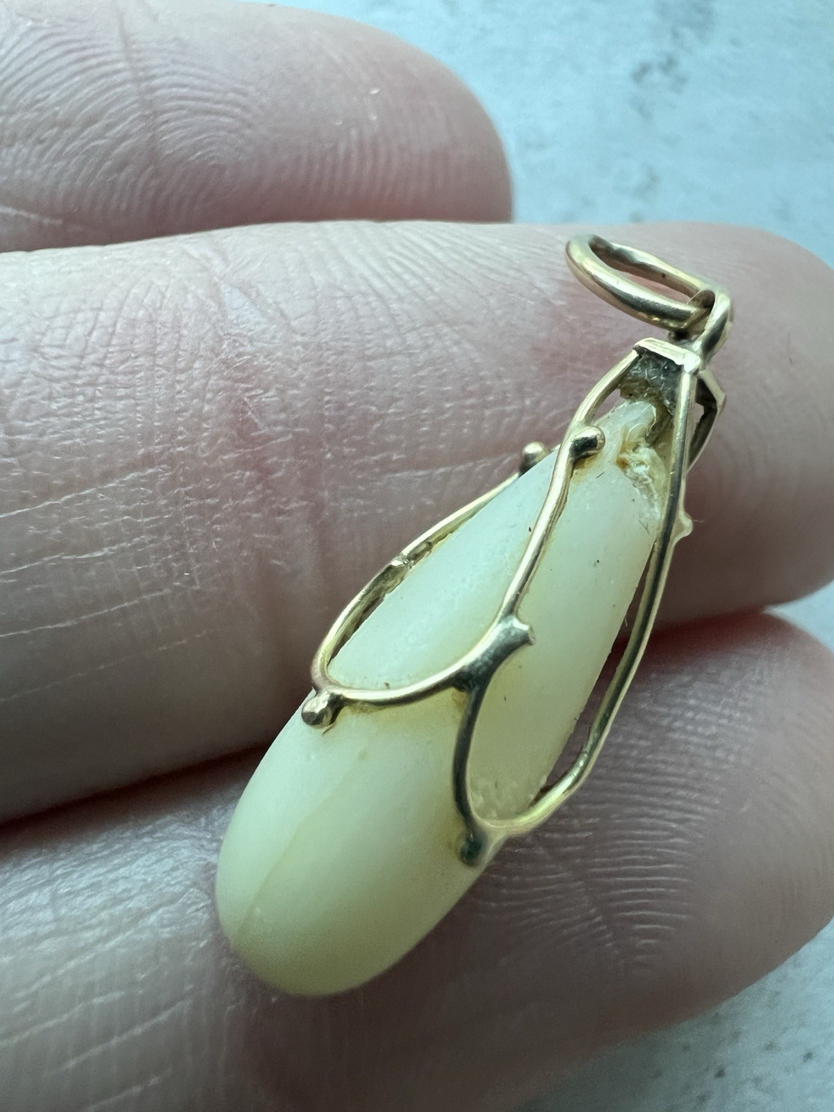 Vintage Design Carved White Coral Or Material Pendant 14k Bale For Scrap Or Wear