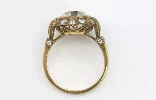 4CT Vintage Old Mine Round Bezel Lab Created Diamond Ring 14K Yellow Gold Finish