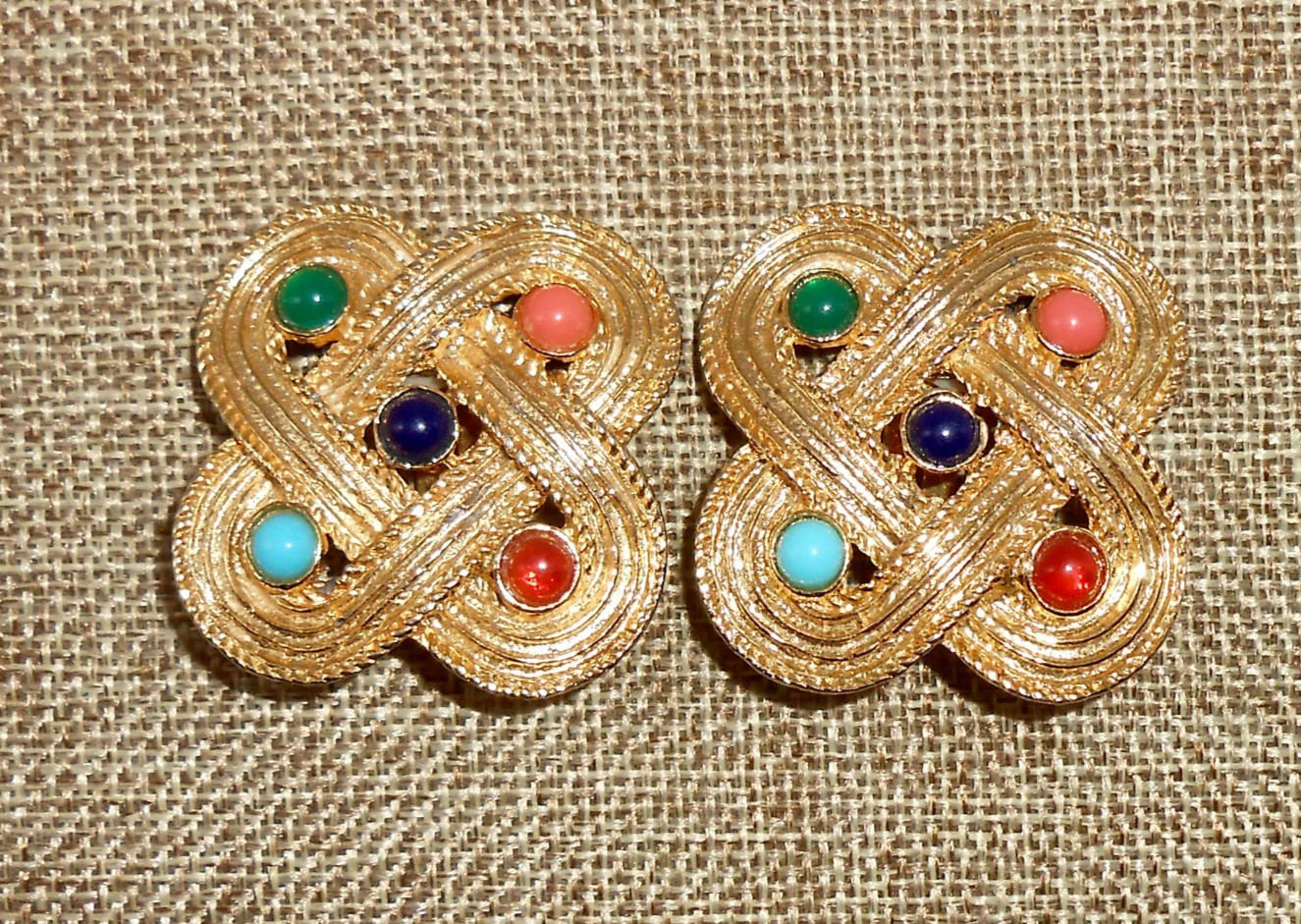 Vintage ORENA PARIS Signed Infinity Knot Moghul Jewels of India Earrings E54