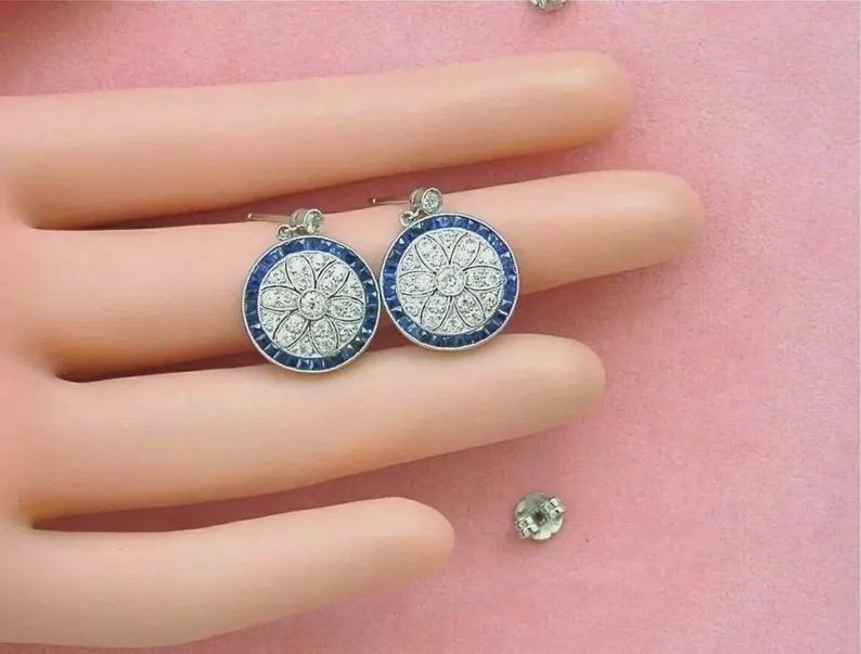Art Deco 3CT Lab Created Diamond 925 Silver Earring Vintage Halo Round Cocktail