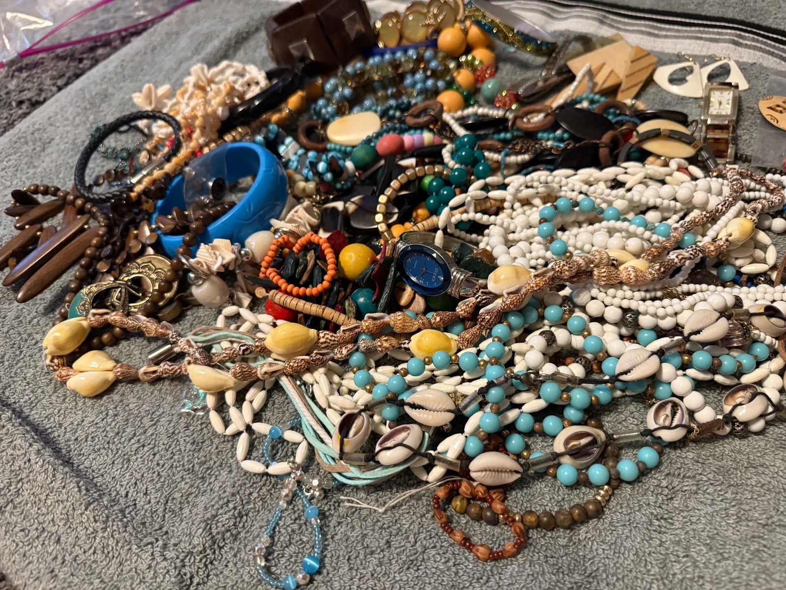 1 lb Coastal Wearable Curated Jewelry Mystery Lot Vintage to Modern Shells Beach