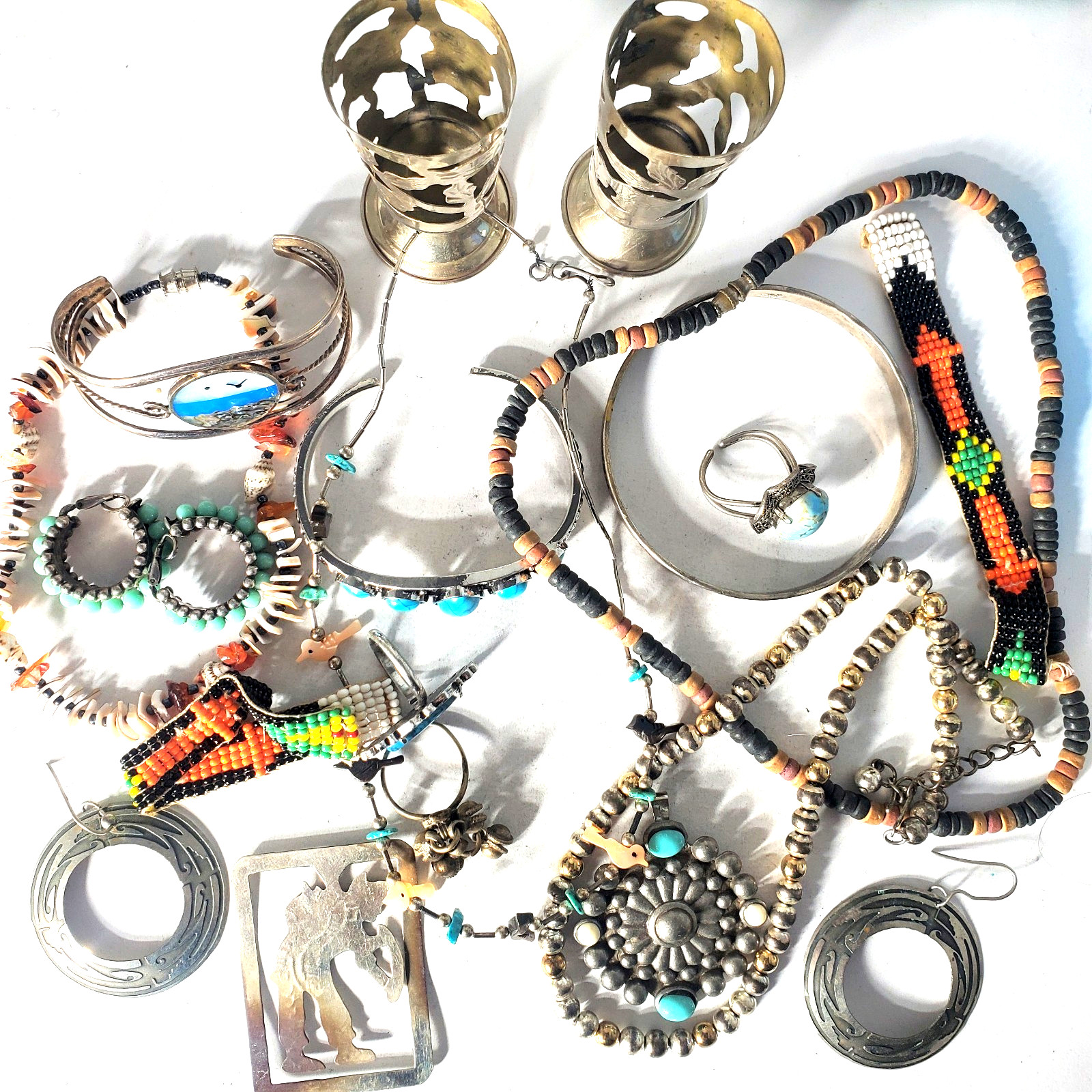 Vtg Silver Plated Alpaca Mixed Metals SOUTHWEST Jewlery Lot Collection 20 Pcs