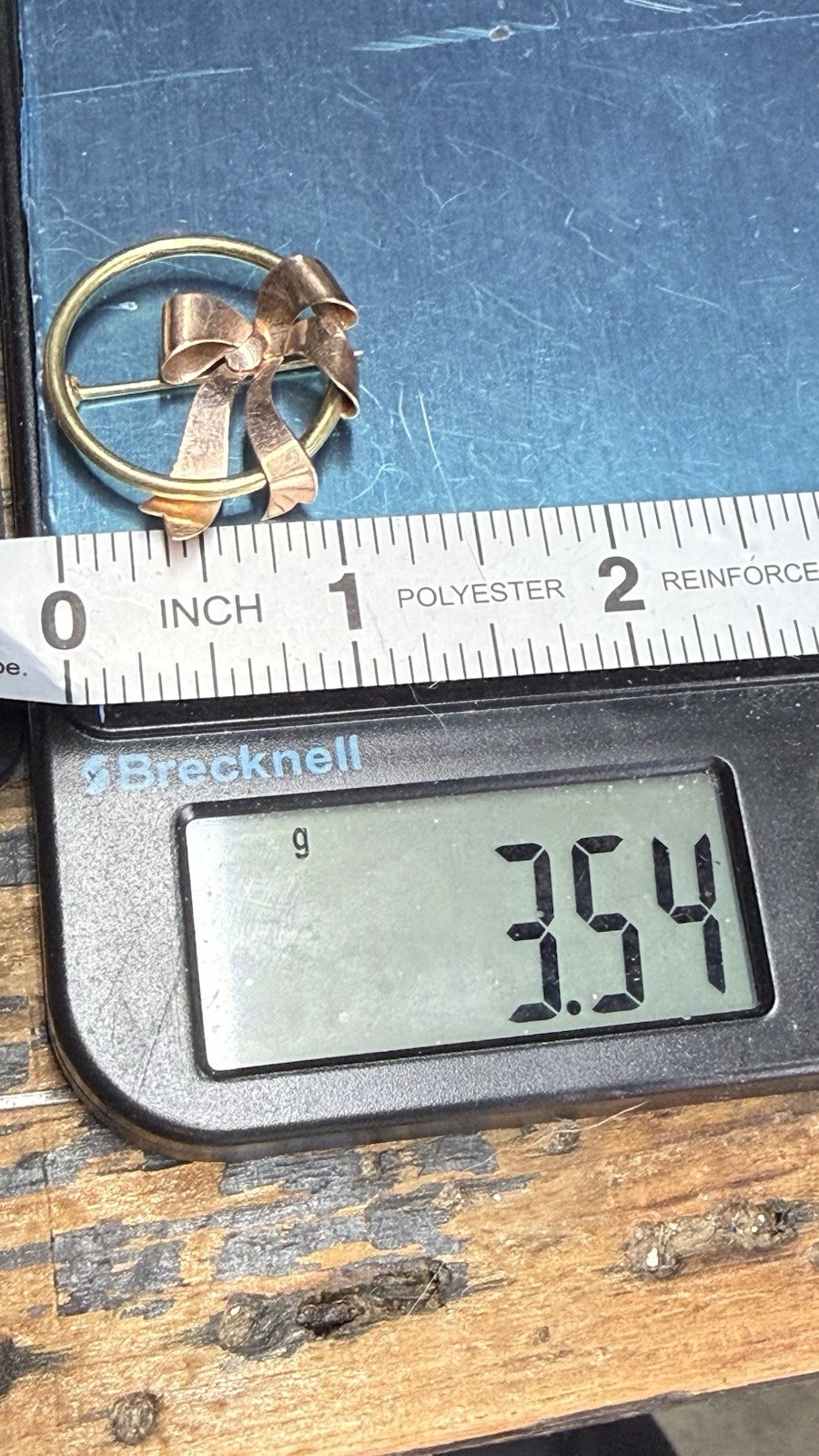 Vintage 14K Yellow & Rose Gold Bow Circle Brooch Pin 3.54g Two Tone
