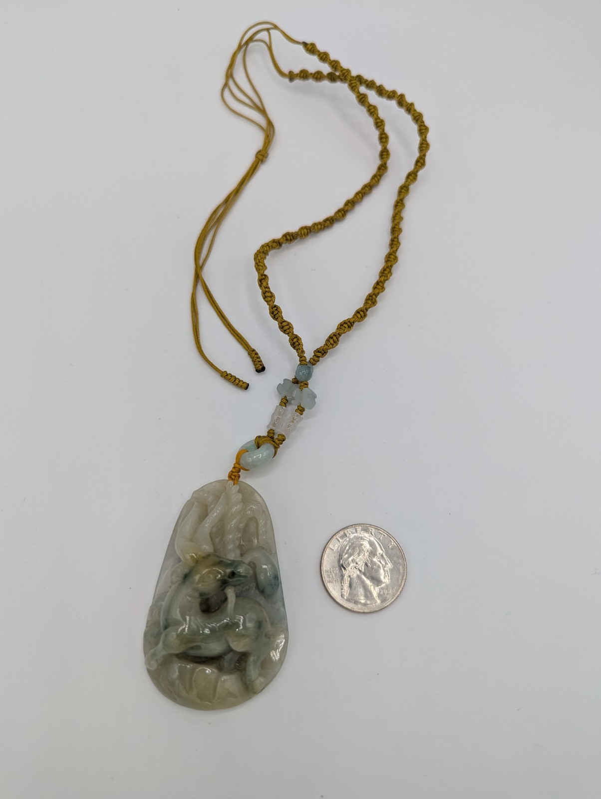 5 Chinese Carved Jade Pendants Pendant Lot – Goat, Sheep, Dragon, Fruit, Floral.