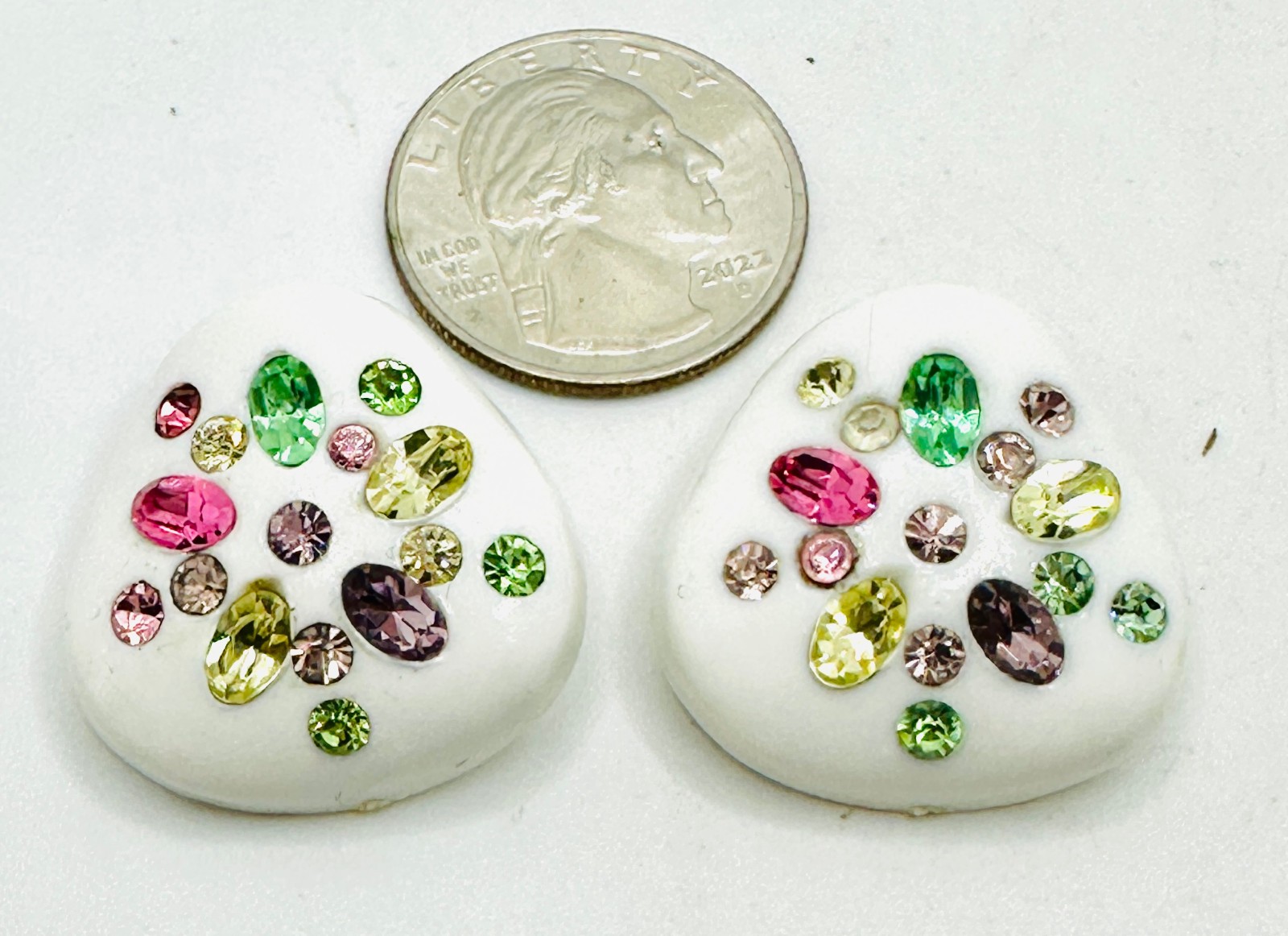 Unusual Vintage Faux Thermoset Multicolor Rhinestone Early Plastic Earrings