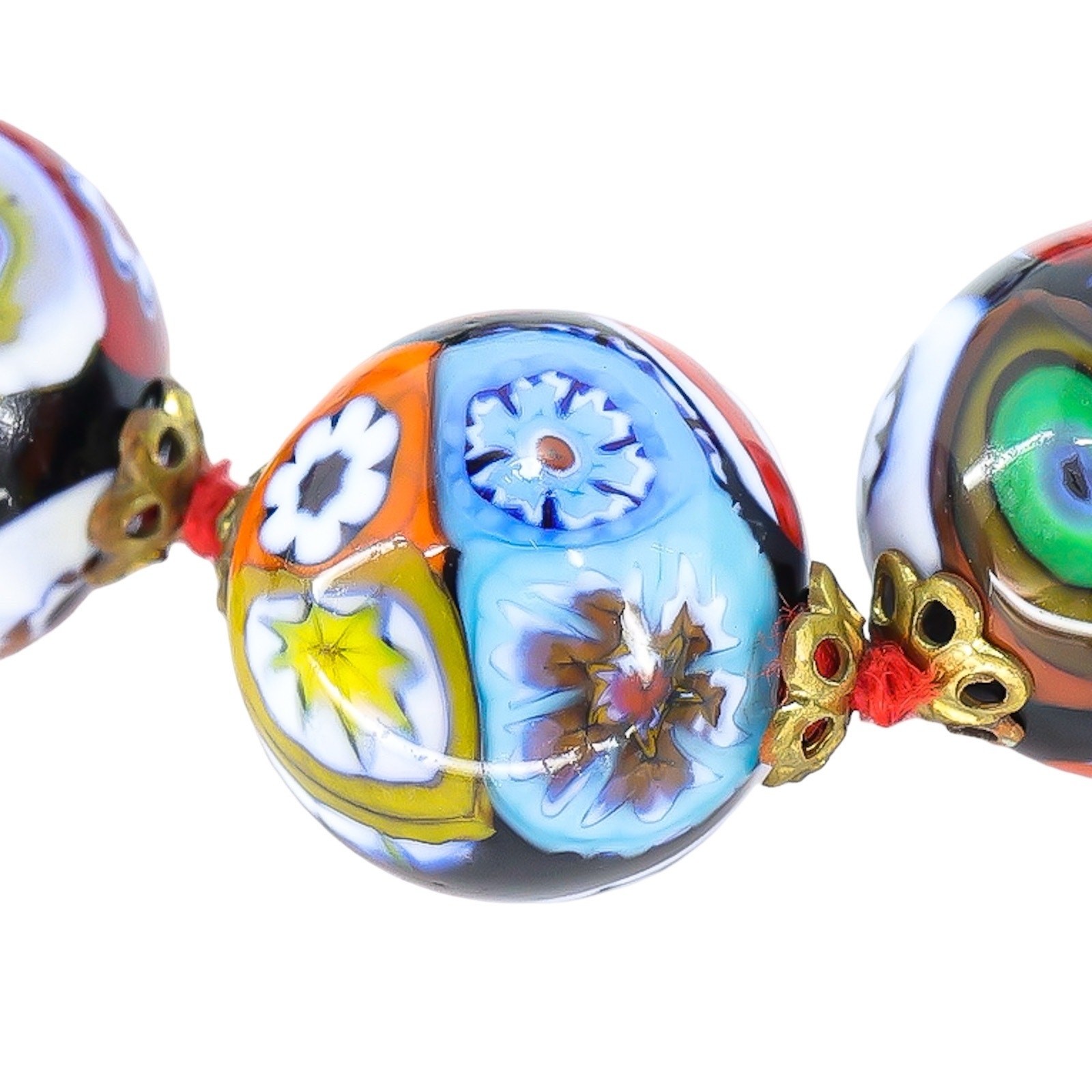 Vintage Venetian Millefiori Graduated Floral Bead Necklace 25in 8mm to 14mm