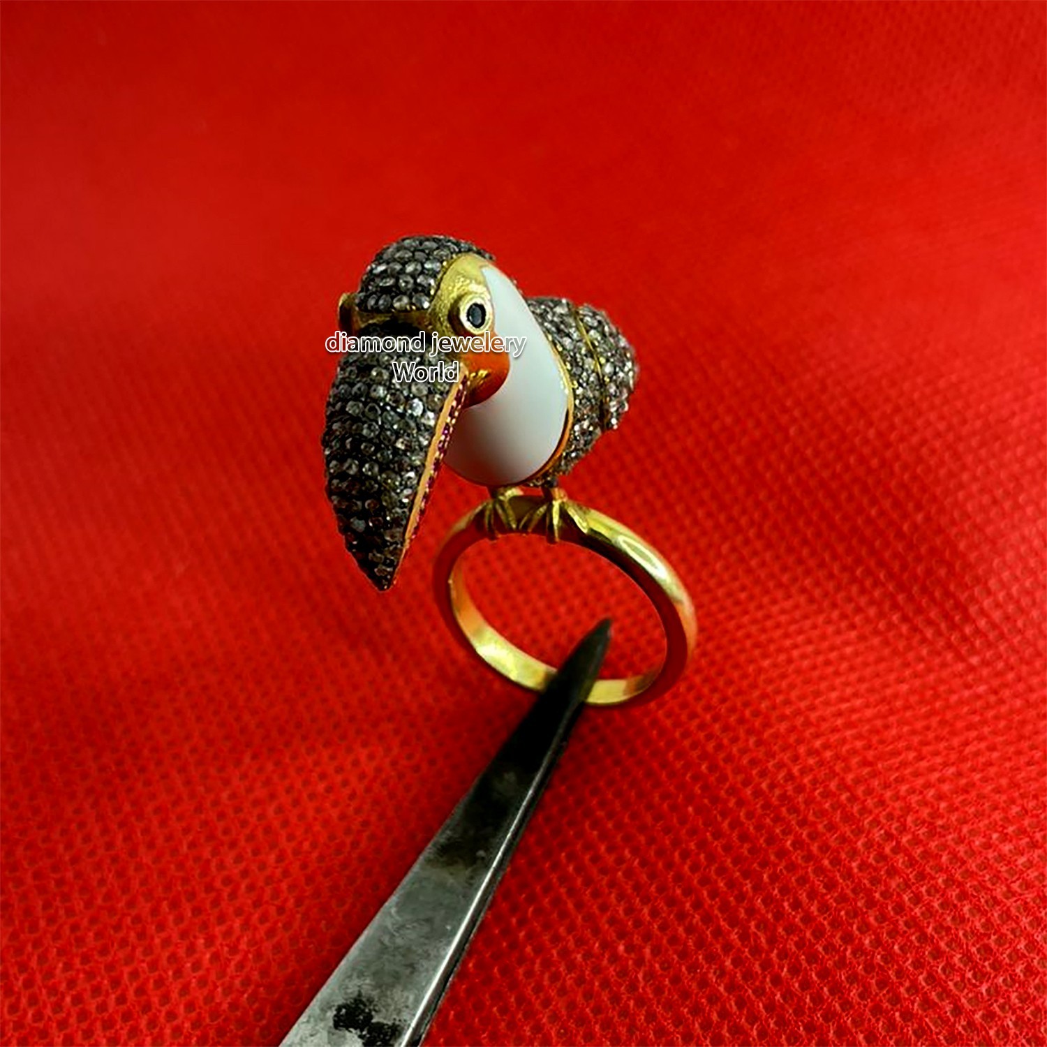 Amazing 4.17ct Rose Cut Diamond Gemstone Enamel Silver Vintage Bird Ring Jewelry