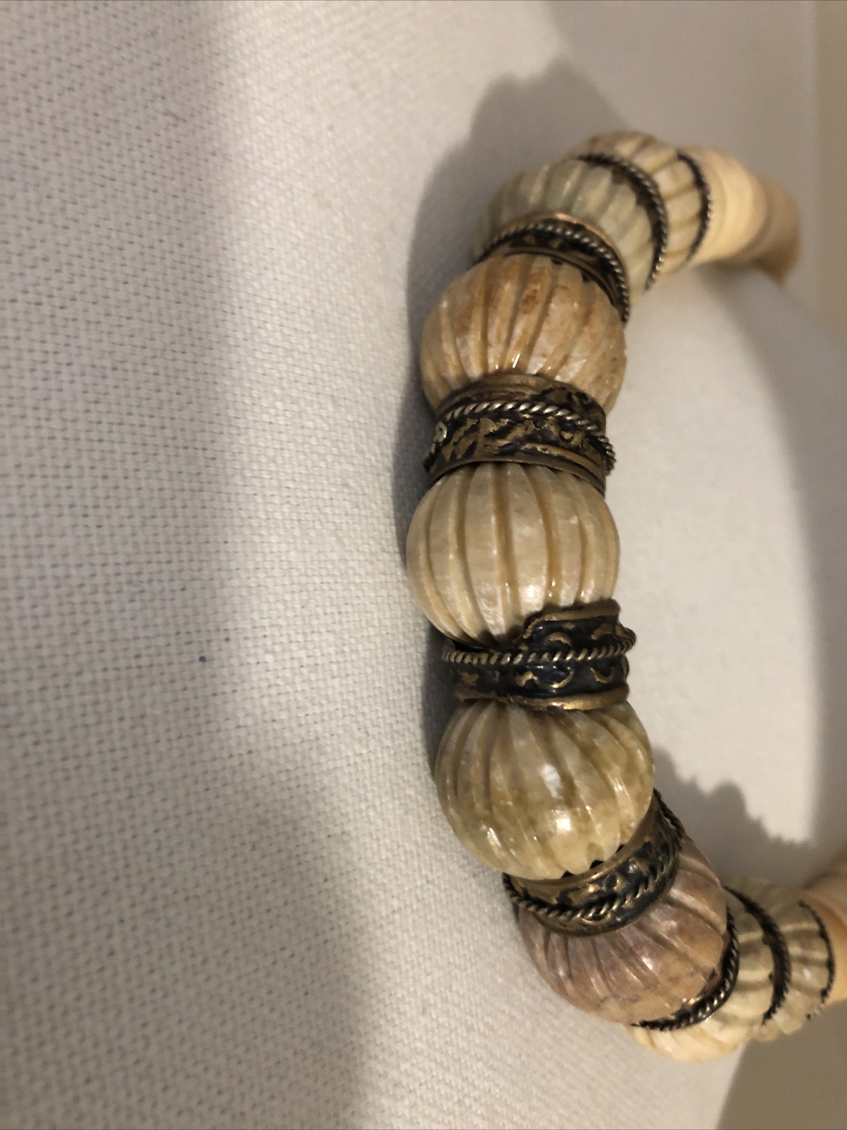 Vintage Tribal Bone And Stone Gold Tone Necklace Retired. See Description!