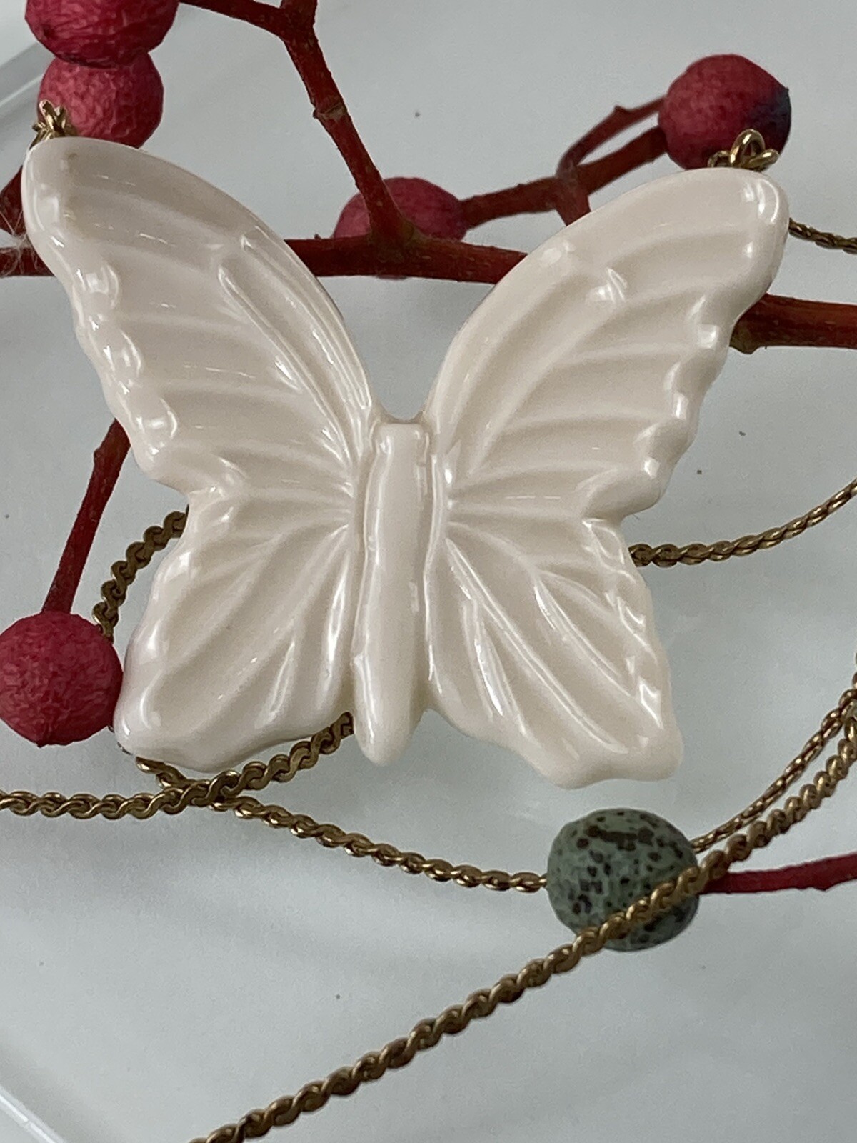 VTG 1/20th 12k Gold Filled Lenox Butterfly Pendant Serpentine Necklace 18.25″L