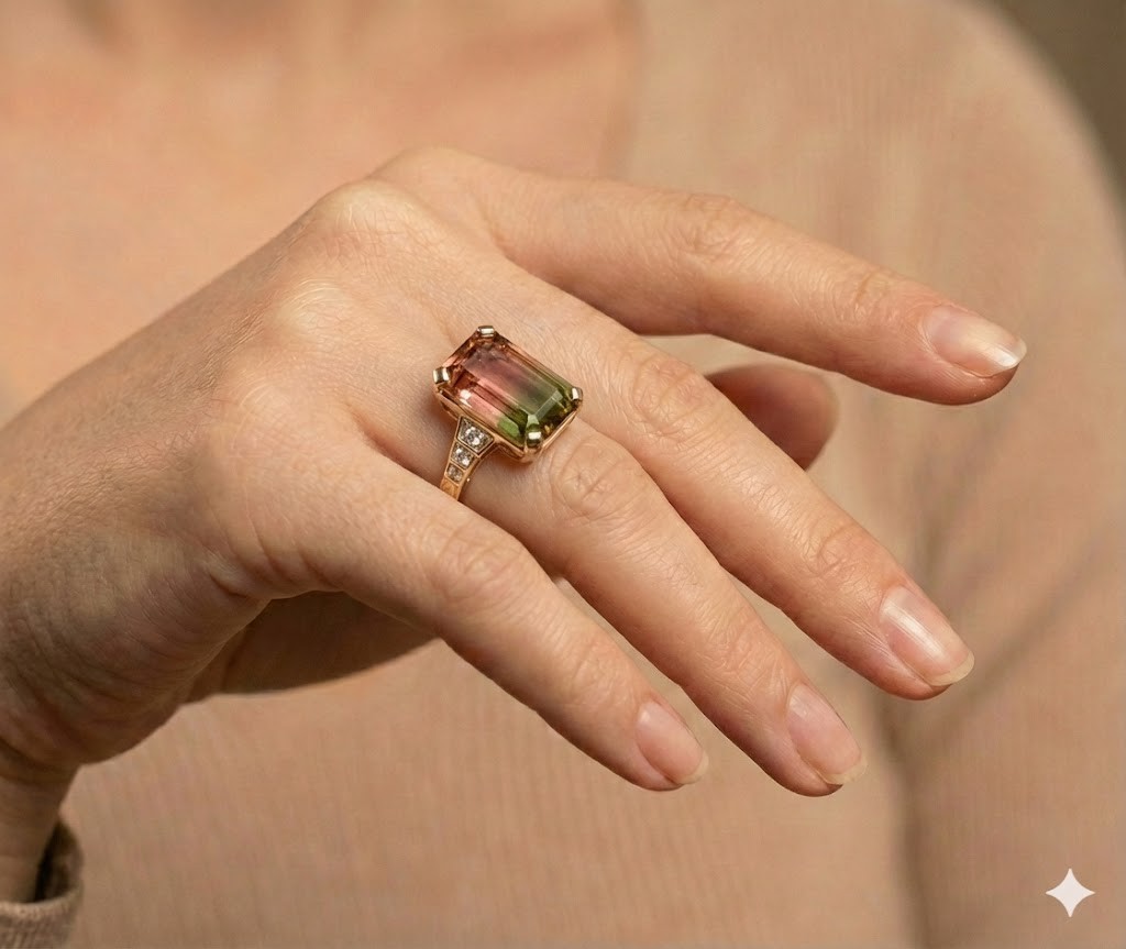 Vintage 14k Yellow Gold Engagement Ring 7.73CT. Natural Bio Tourmaline