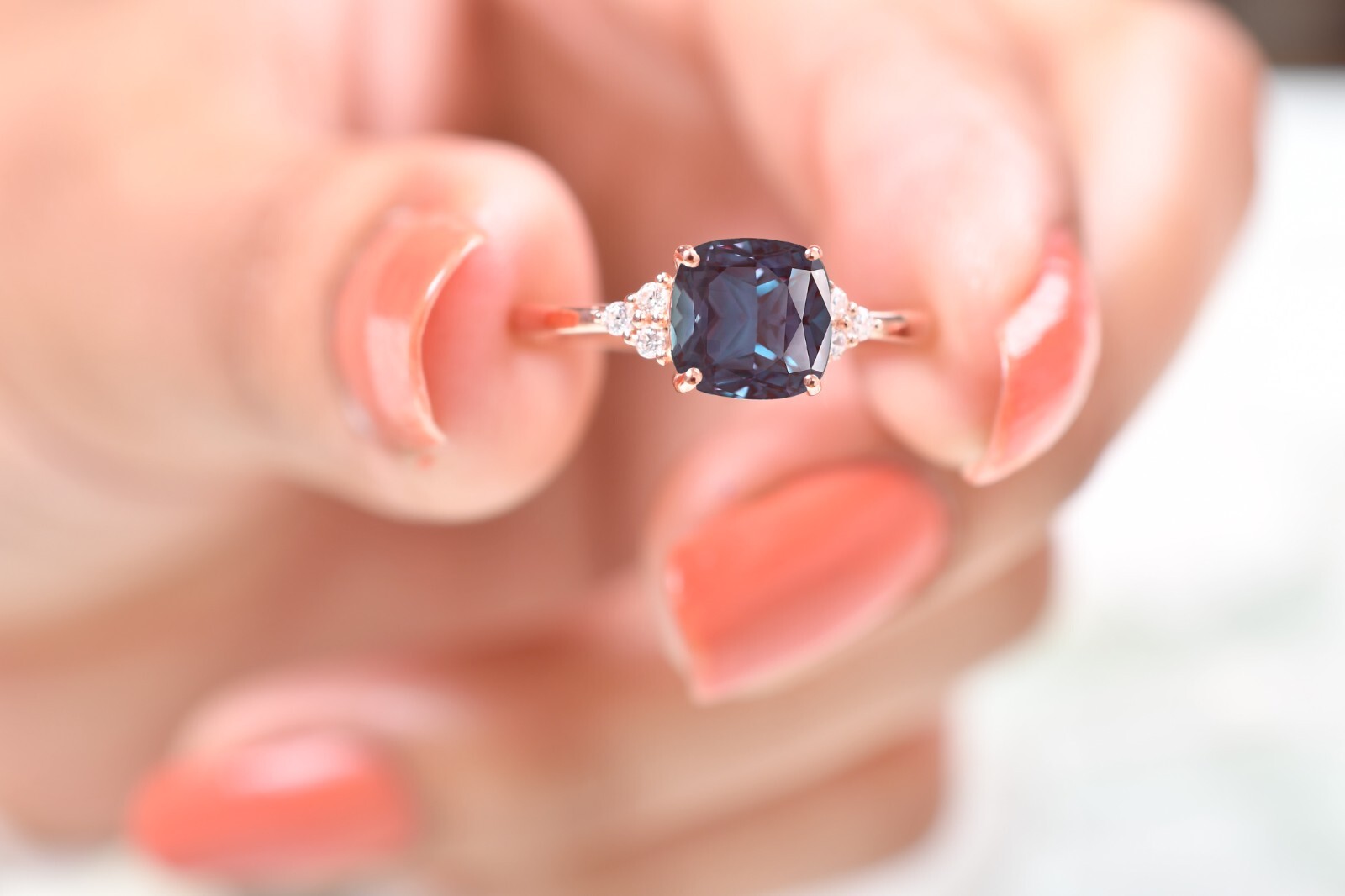Cushion Alexandrite Engagement Ring Anniversary Birthday Gift For Her Women Ring