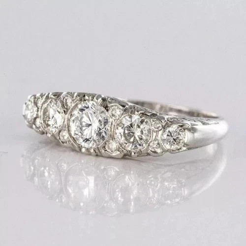 Art Deco Style Round Cut Lab Created Diamond Vintage Engagement 14K Gold FN Ring