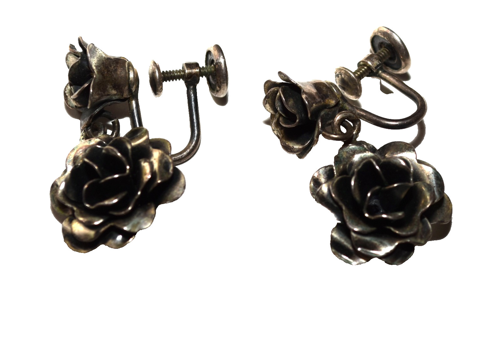 Vtg Danecraft Sterling Silver Rose Leaf Overlay Necklace Earrings Set 58.3 Grams