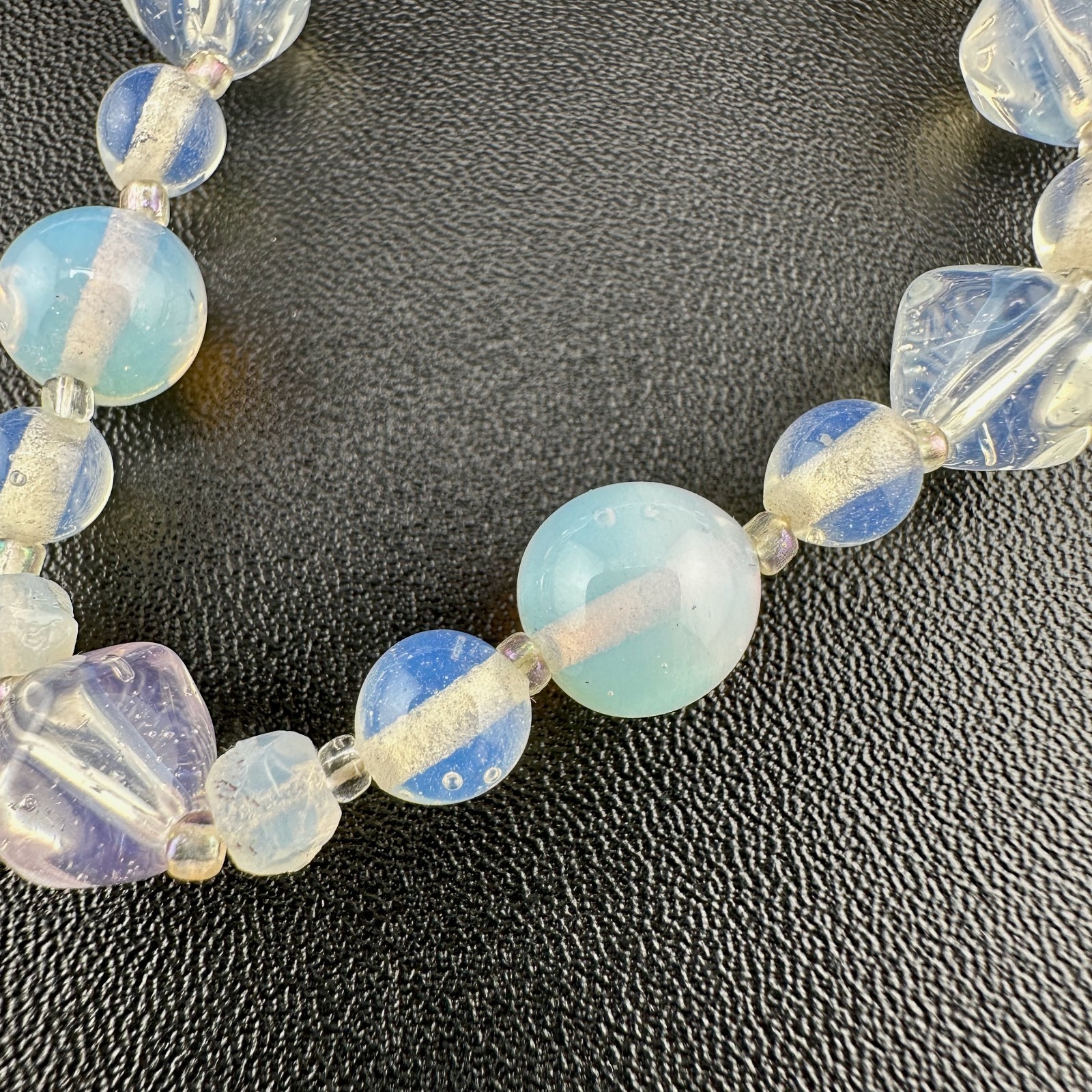 Vintage Opalite Glass Bead Necklace 31″ Faceted Round Hook Clasp Adjustable