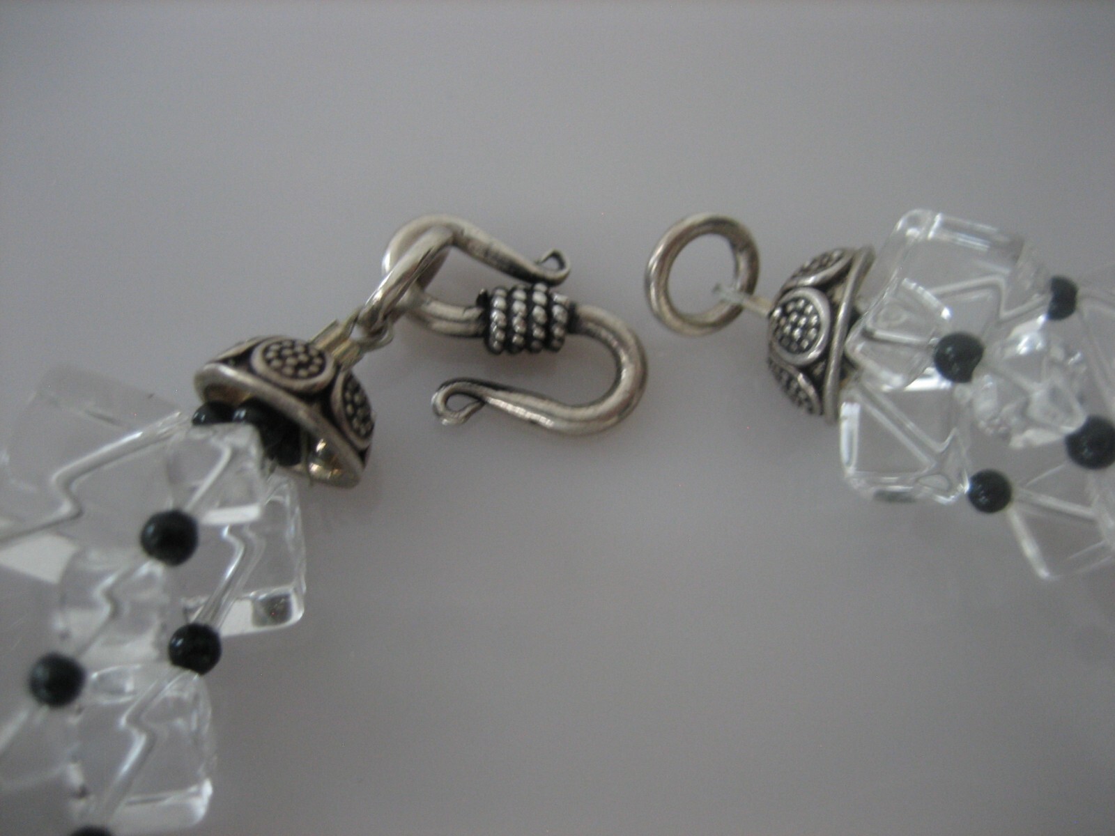 ART DECO VINTAGE ROCK CRYSTAL BEADS SQUARE CUT HOOK CLASP NECKLACE