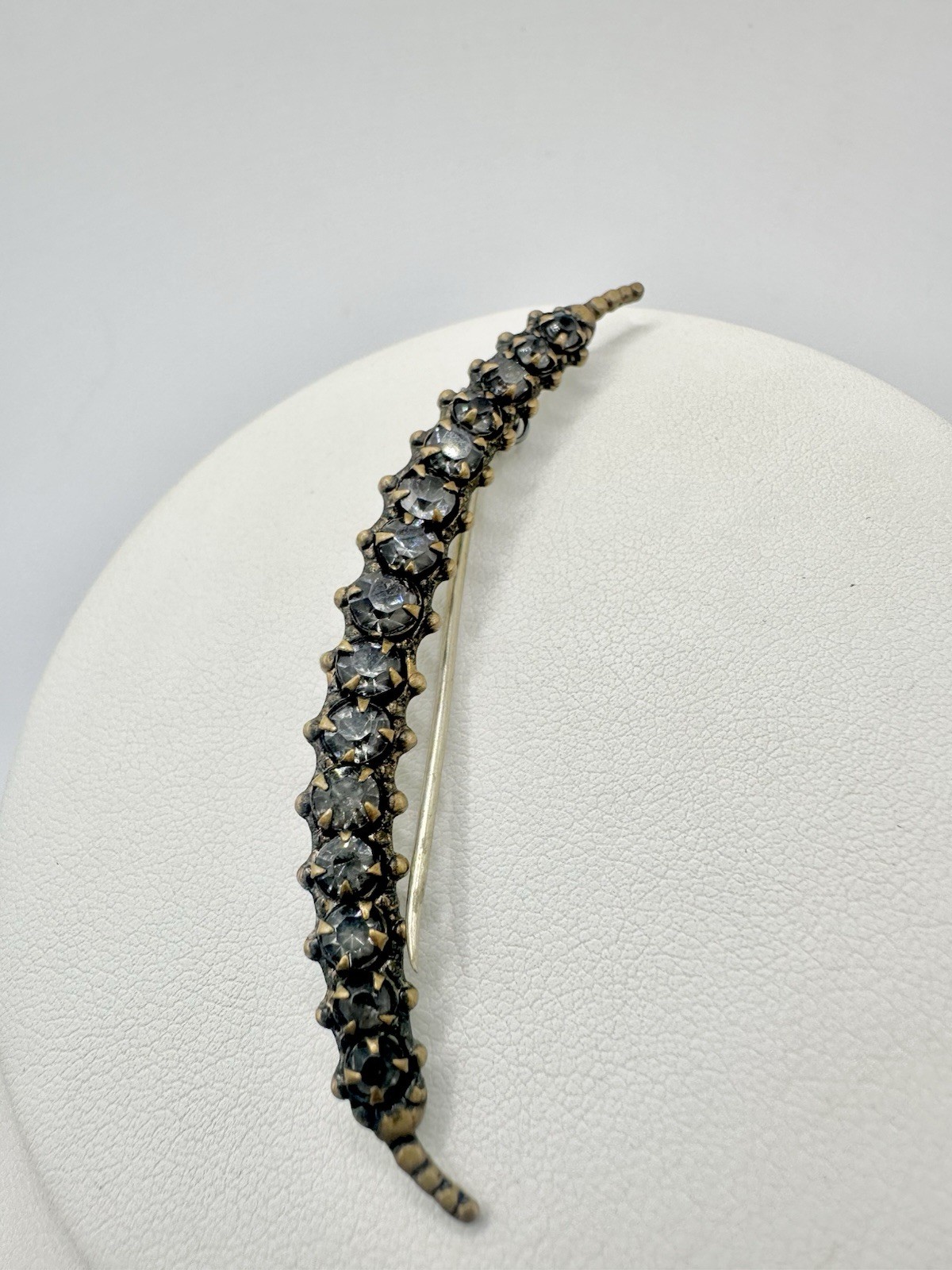Antique Victorian Brooch Pin Crescent Moon Love Luck Paste Stones C Clasp Read