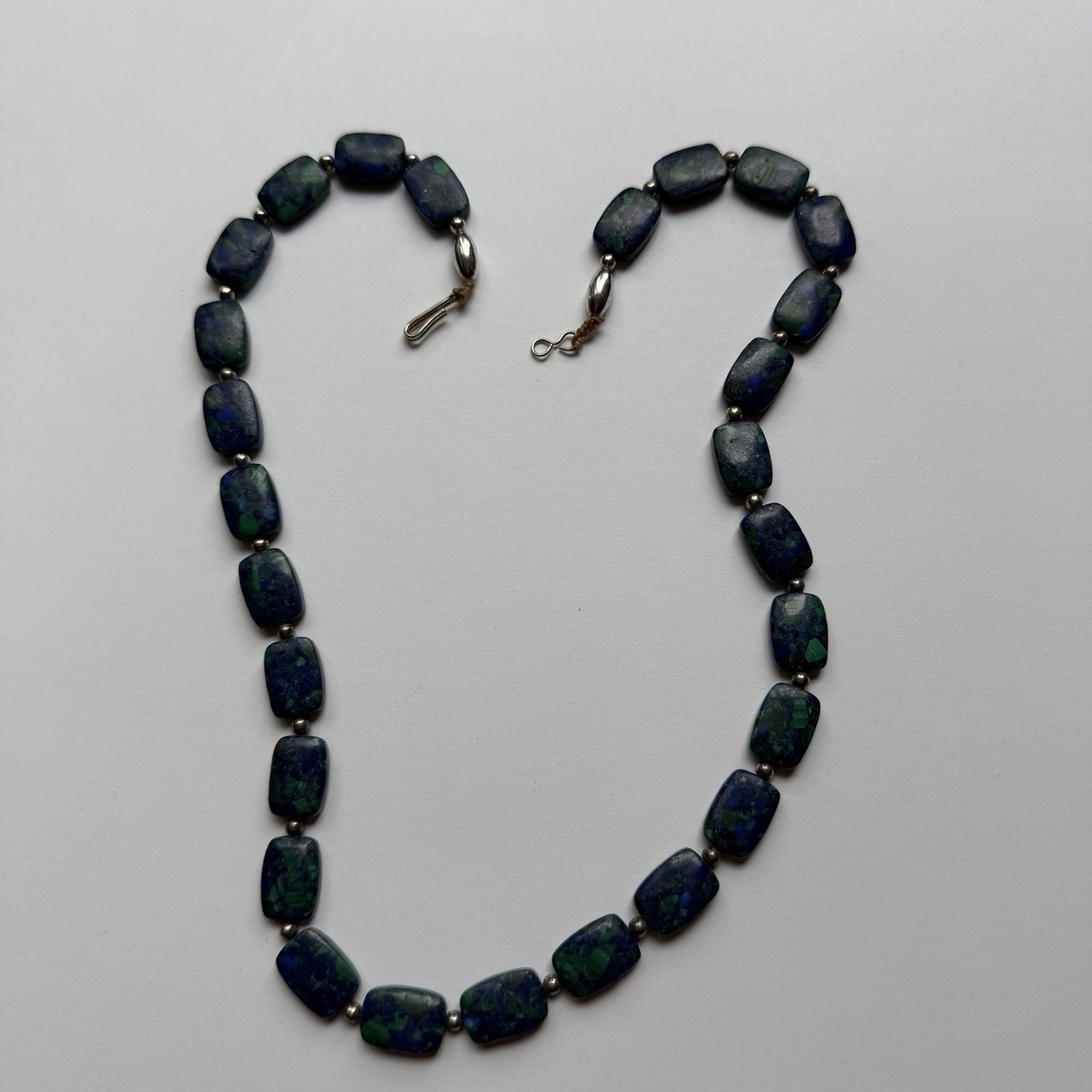Vintage Blue Green Bead Necklace Boho Statement Azurite Malachite Style 20in