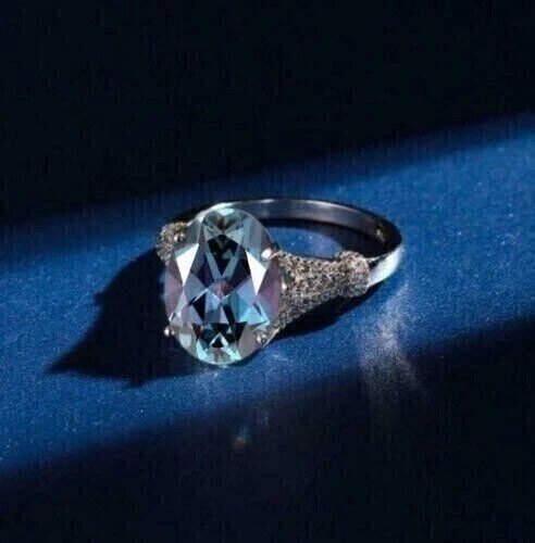 2.7Ct Oval Lab Created Alexandrite Women’s Engagement 14K White Gold Finish Ring