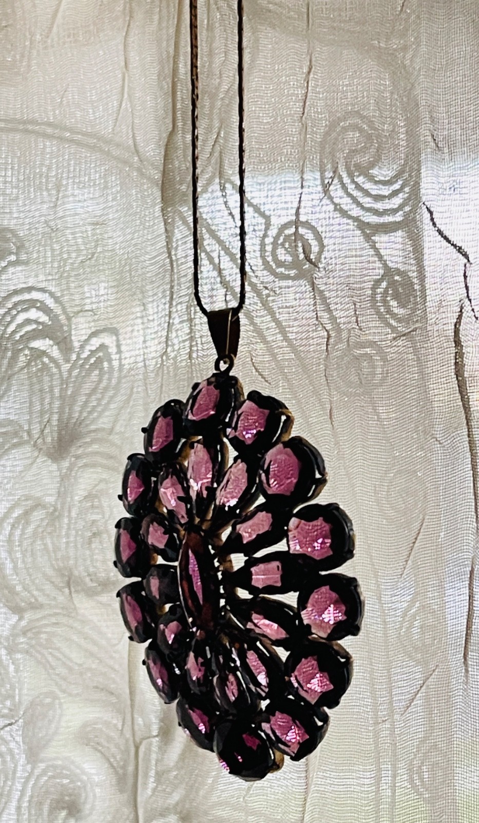 Vintage Czechoslovakia Multiple Diamond Shape Amethyst Pendant Necklace & Chain