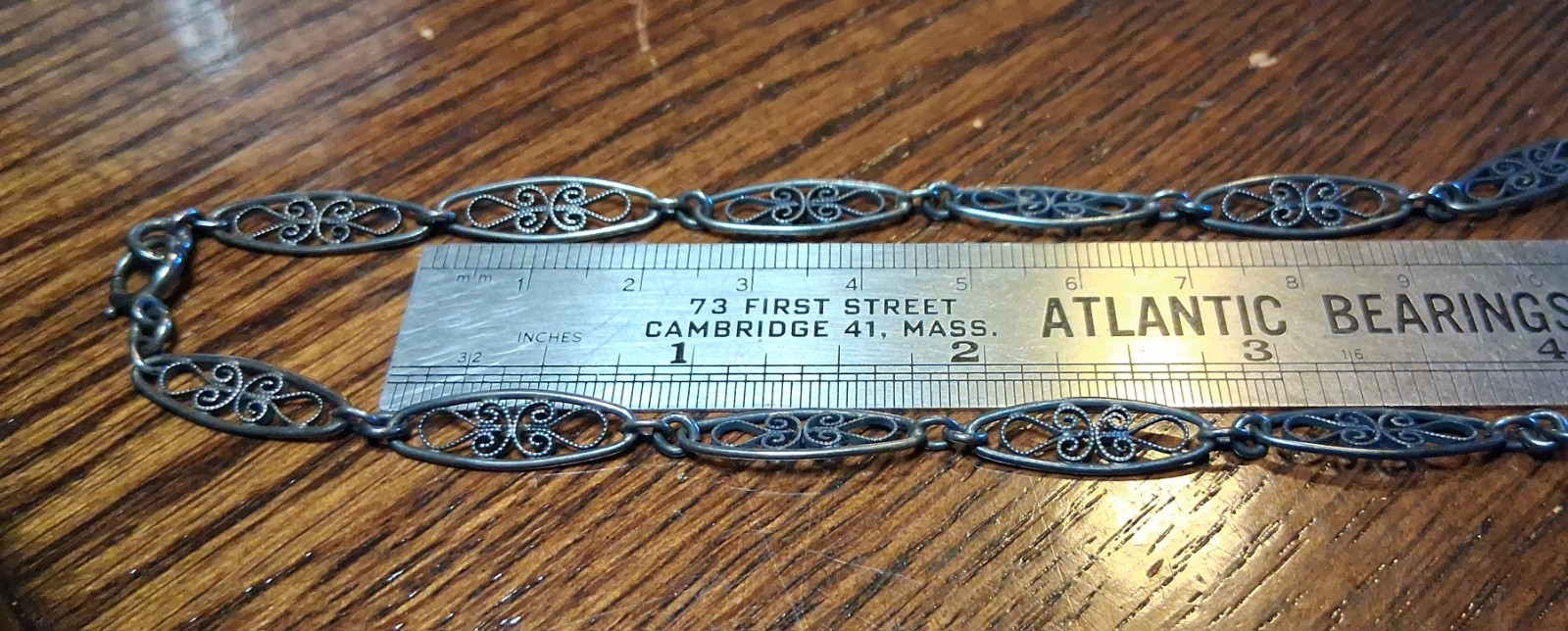 Antique Victorian 800 Silver Filigree Chain 31-32″ Missing Bead See Pics/Descrip