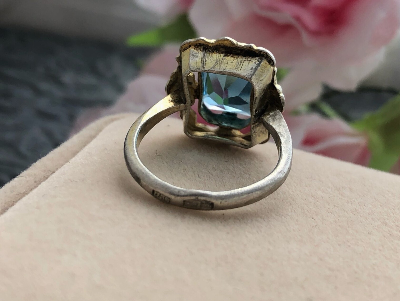 Estate Jewelry Vintage Ring Soviet Sterling Silver 875 Aquamarine Size 6 USSR
