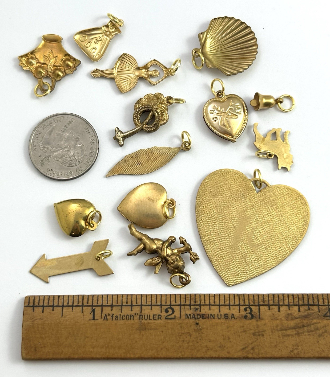 Vintage Jewelry Lot Charm Pendant Heart LOVE Ballerina Dog BRASS AS IS CRAFT