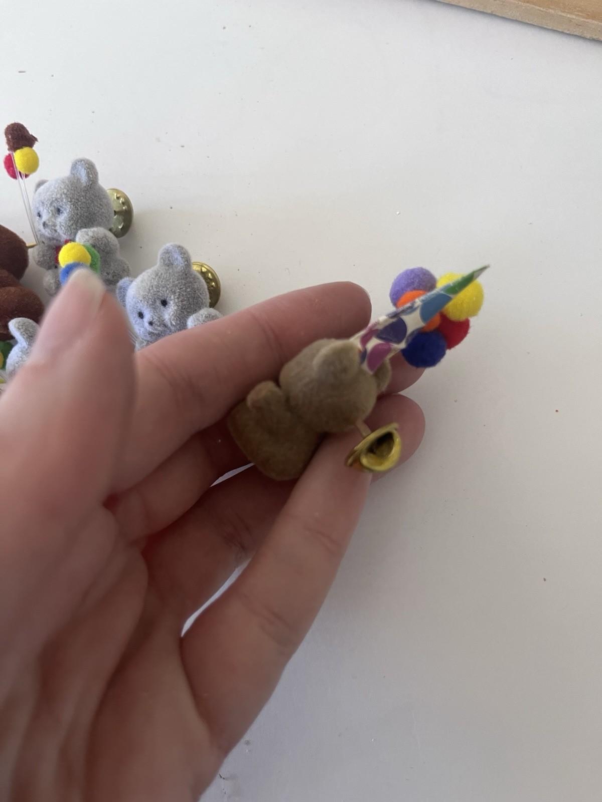Vintage 1980s flocked teddy bear lapel pin brooch Set Of 10 Birthday Party Theme