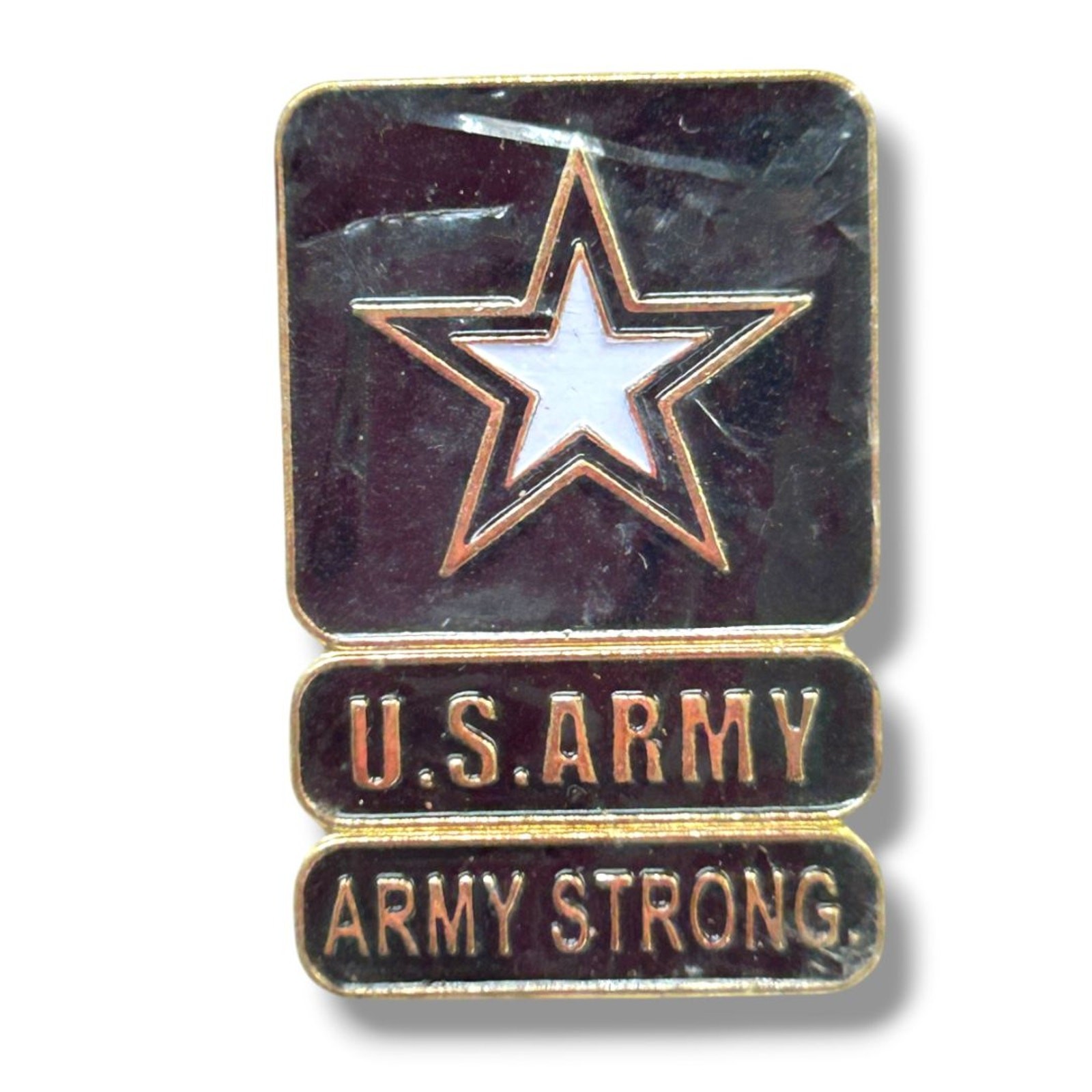 Lapel Pin US Army Strong New 1.25″ Star Goldtone Navy Blue