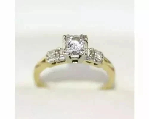 Lab Created Diamond Art Deco Style Vintage Round Cut 14K Gold FN Engagement Ring