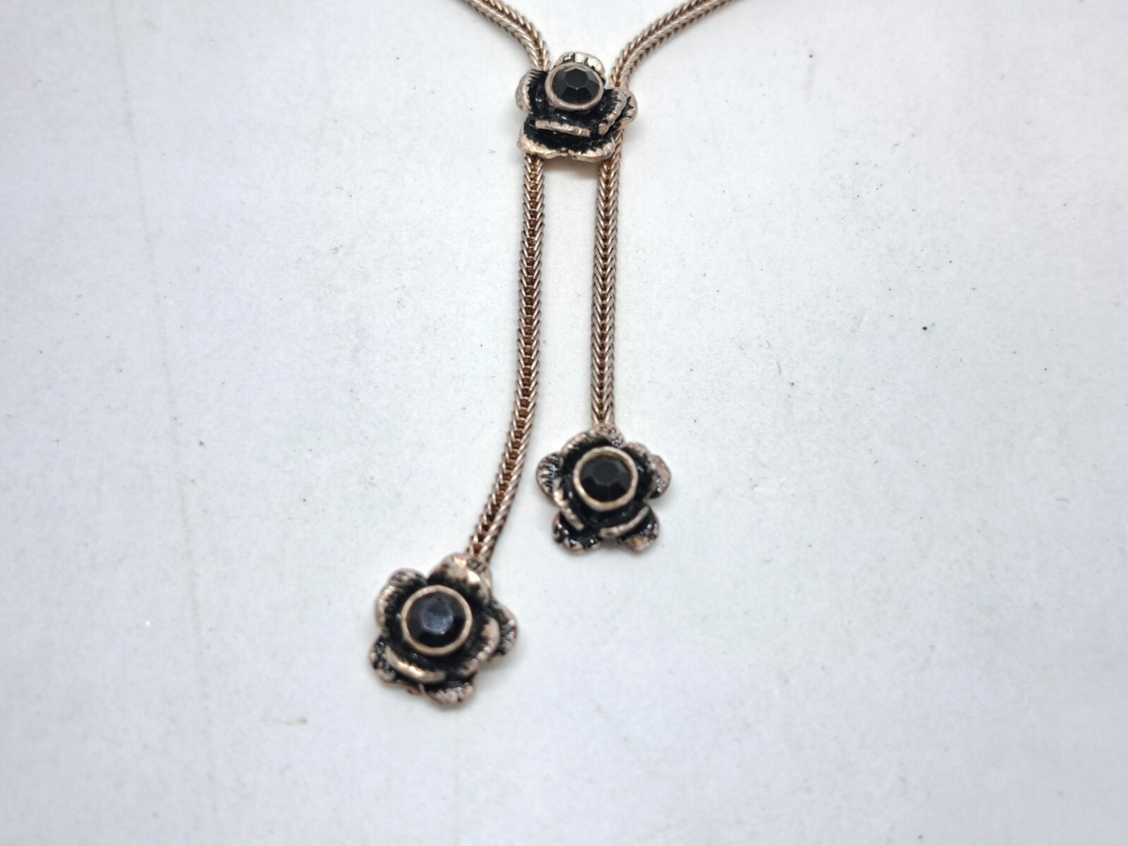 Vintage Set Necklace, Stud Earrings and Bracelet 925 Black Rose Ideal Gift