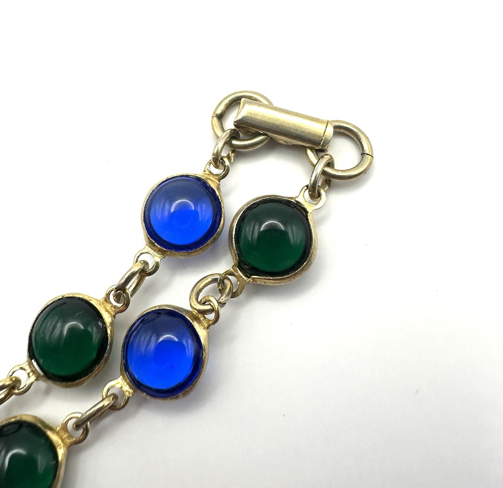 VTG Poured Glass Bezel Set Link Necklace 54”